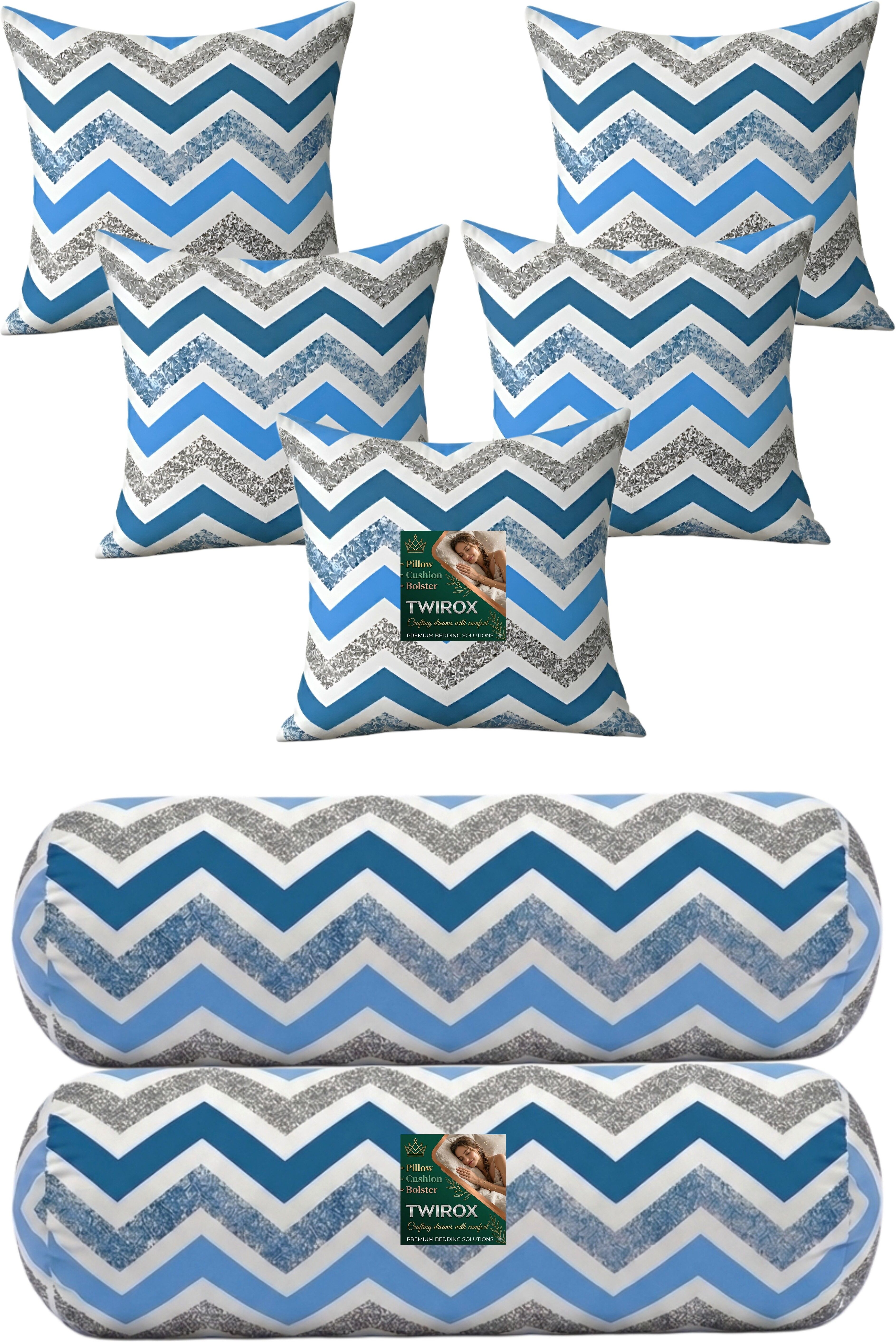 Microfibre Bolster Pack of 7 Geometric Premium Cushion Bolster Set-image-27