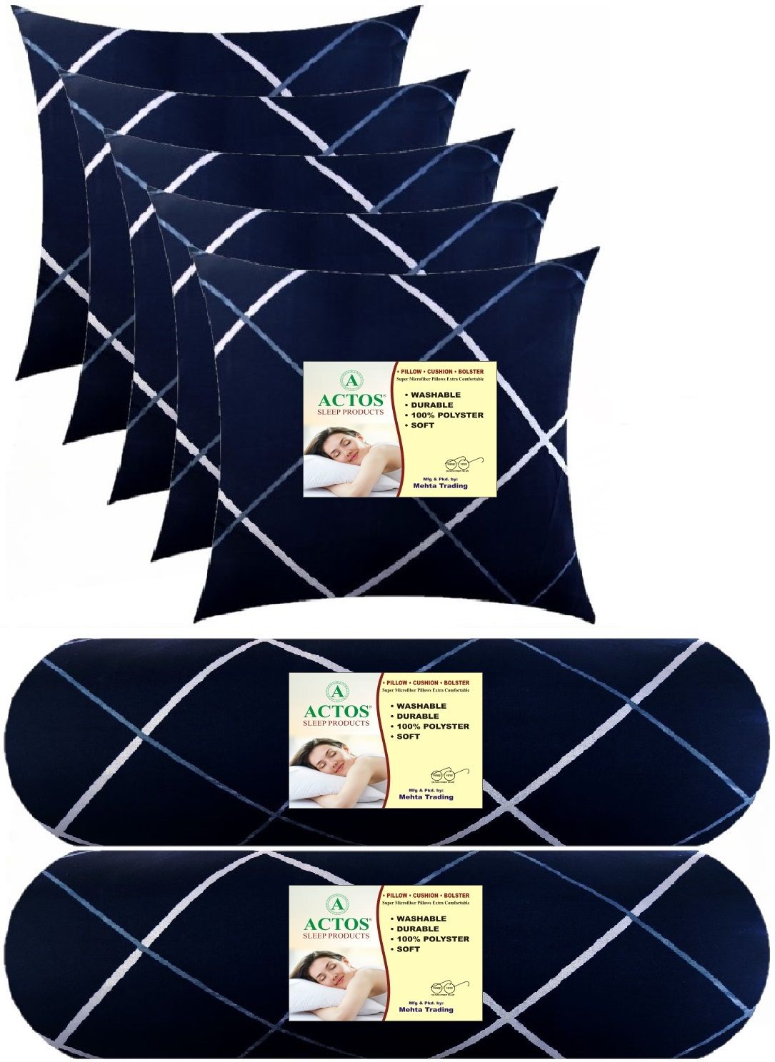 actos 5 Cushion 2 bolster Microfibre Geometric Bolster Pack of 7-picture-18