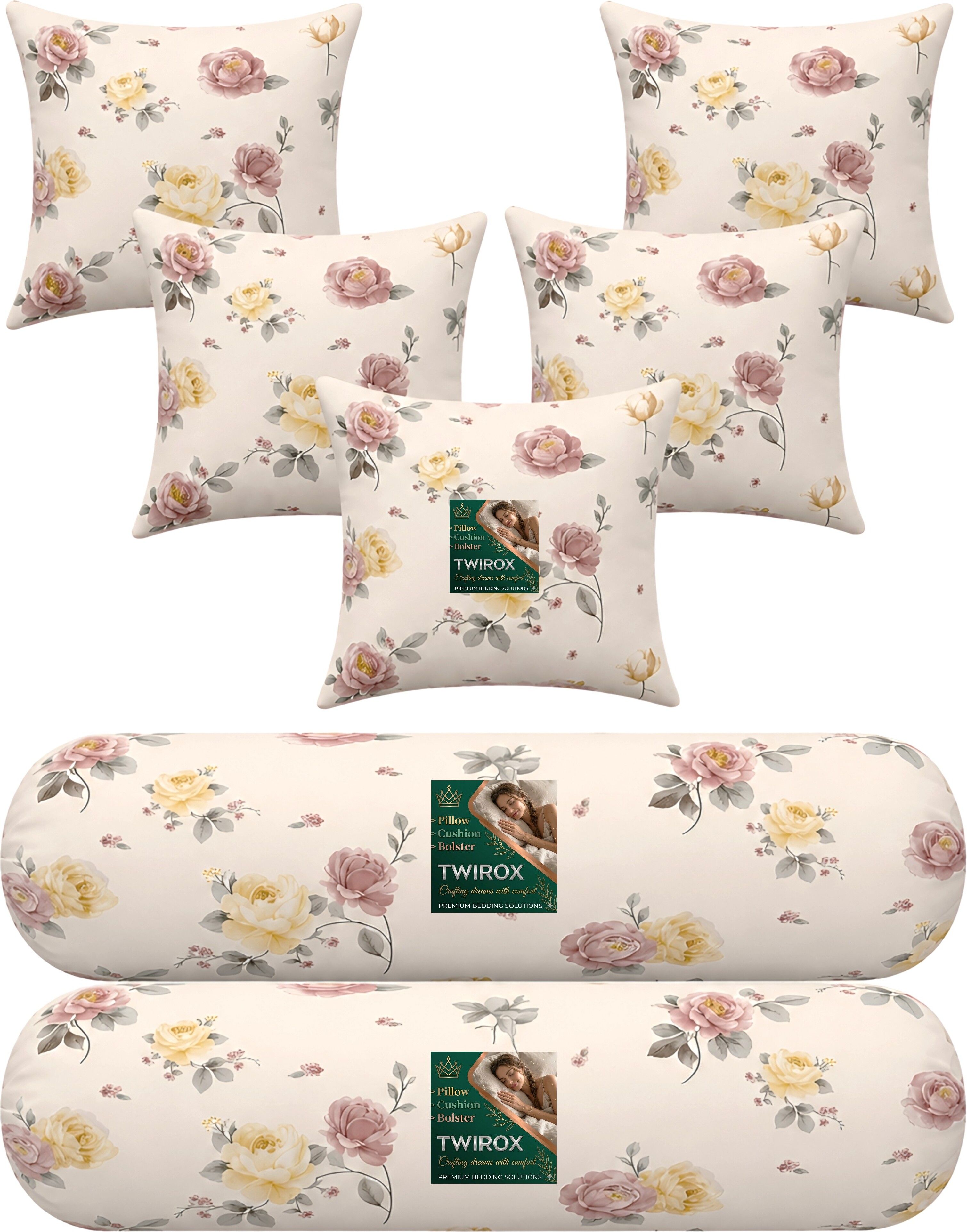 Microfibre Bolster Pack of 7 Geometric Premium Cushion, Bolster Set-image-33
