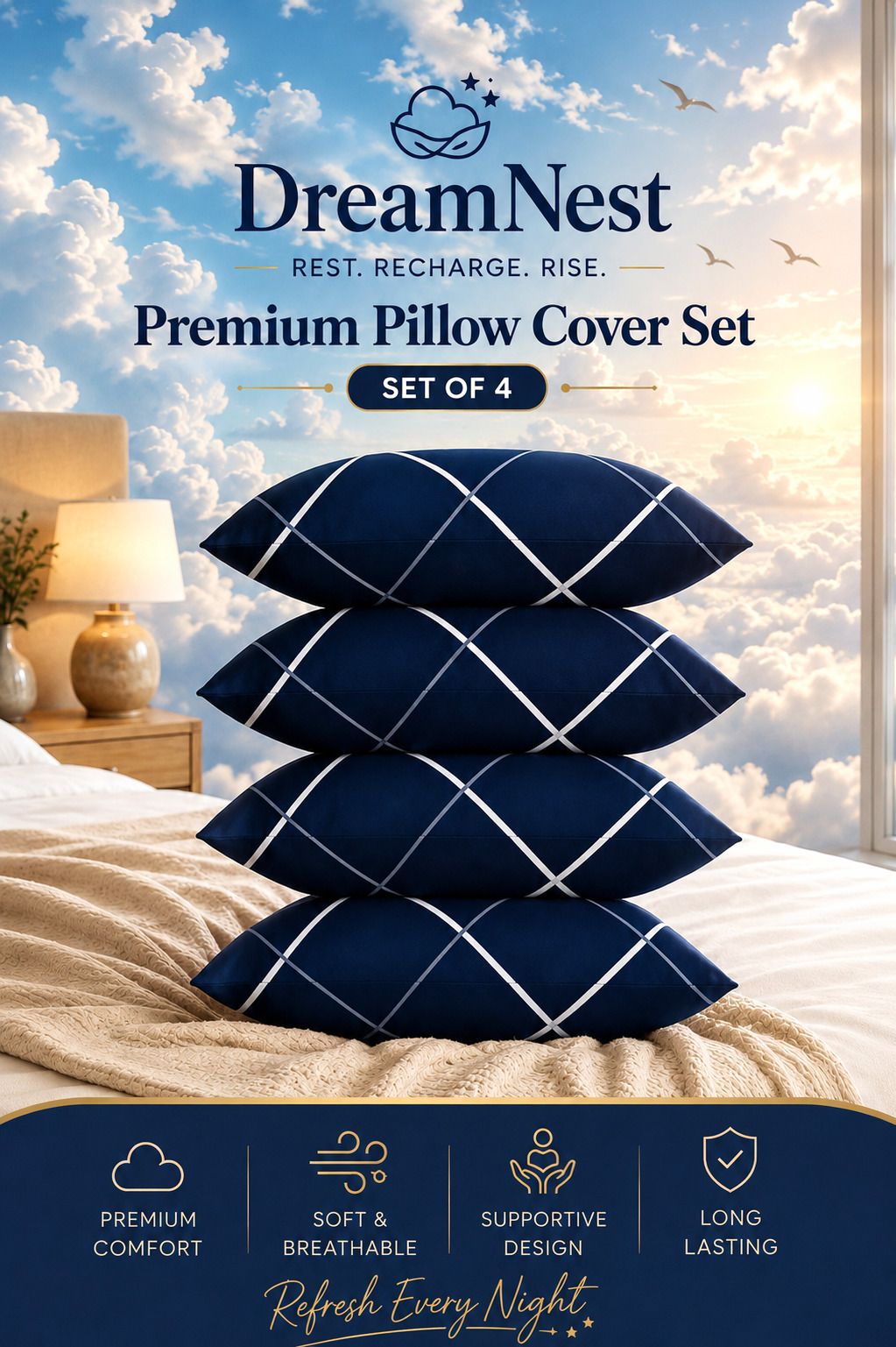 dreamnest Microfibre Sleeping Pillow Pack of 4 Abstract Luxury-picture-38