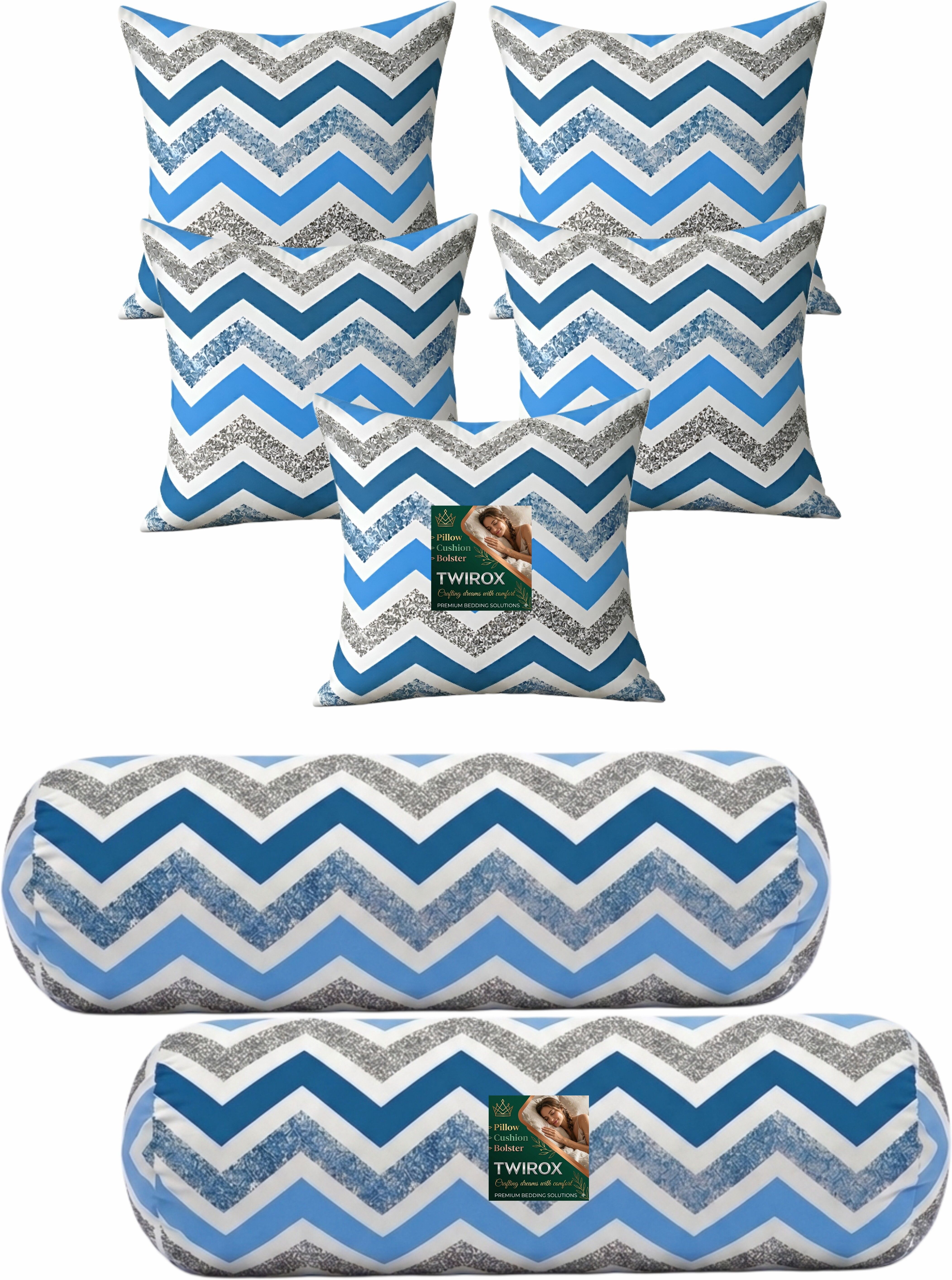 Microfibre Bolster Pack of 7 Geometric Premium Cushion Bolster Set-image-26