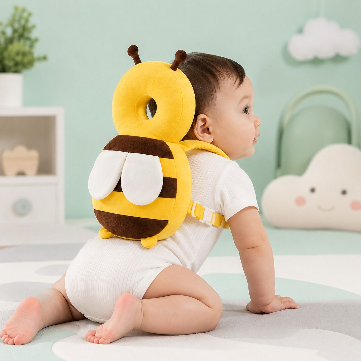 Cotton, Polyester Fibre Baby Pillow Pack of 1 Animals Toddler Head Protector Bee Cushion Backpack for Safety-image-11
