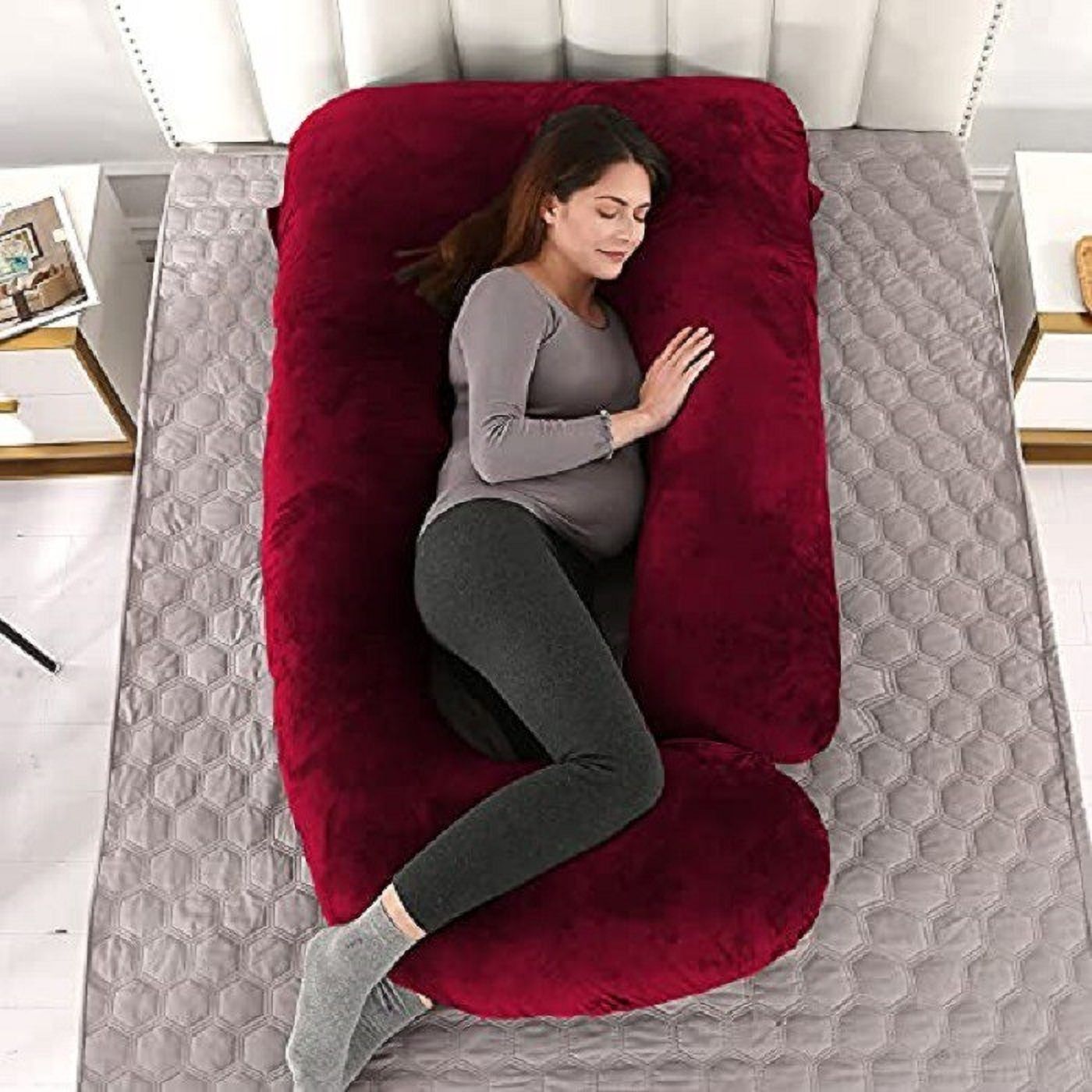amcaton ultra soft j shaped pillow Microfibre, Polyester Fibre Solid Pregnancy Pillow Pack of 1-picture-13