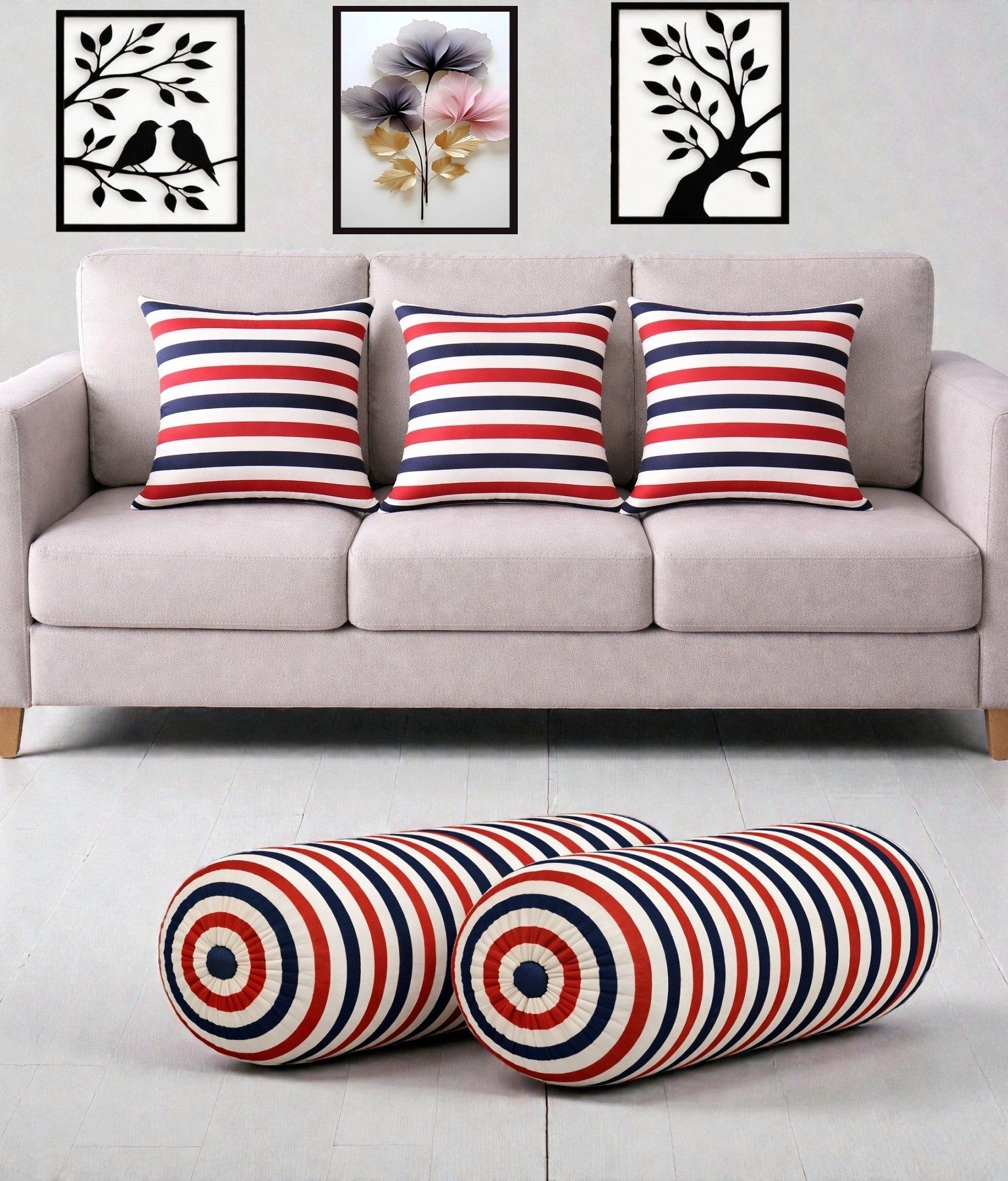 gkm Microfibre Bolster Pack of 5 Floral Combo Set Of 3 Cushion And 2 Bolster-picture-21