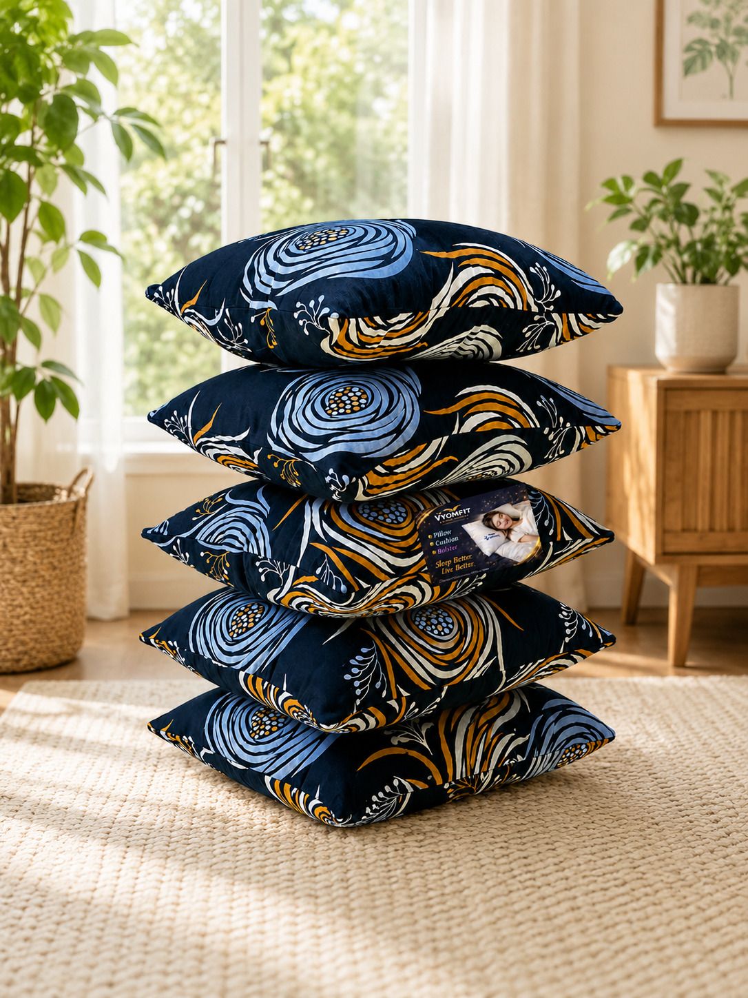 vyomfit Microfibre Cushion Pack of 5 Printed Premium Cushion Set | (16x16 inch)-picture-16