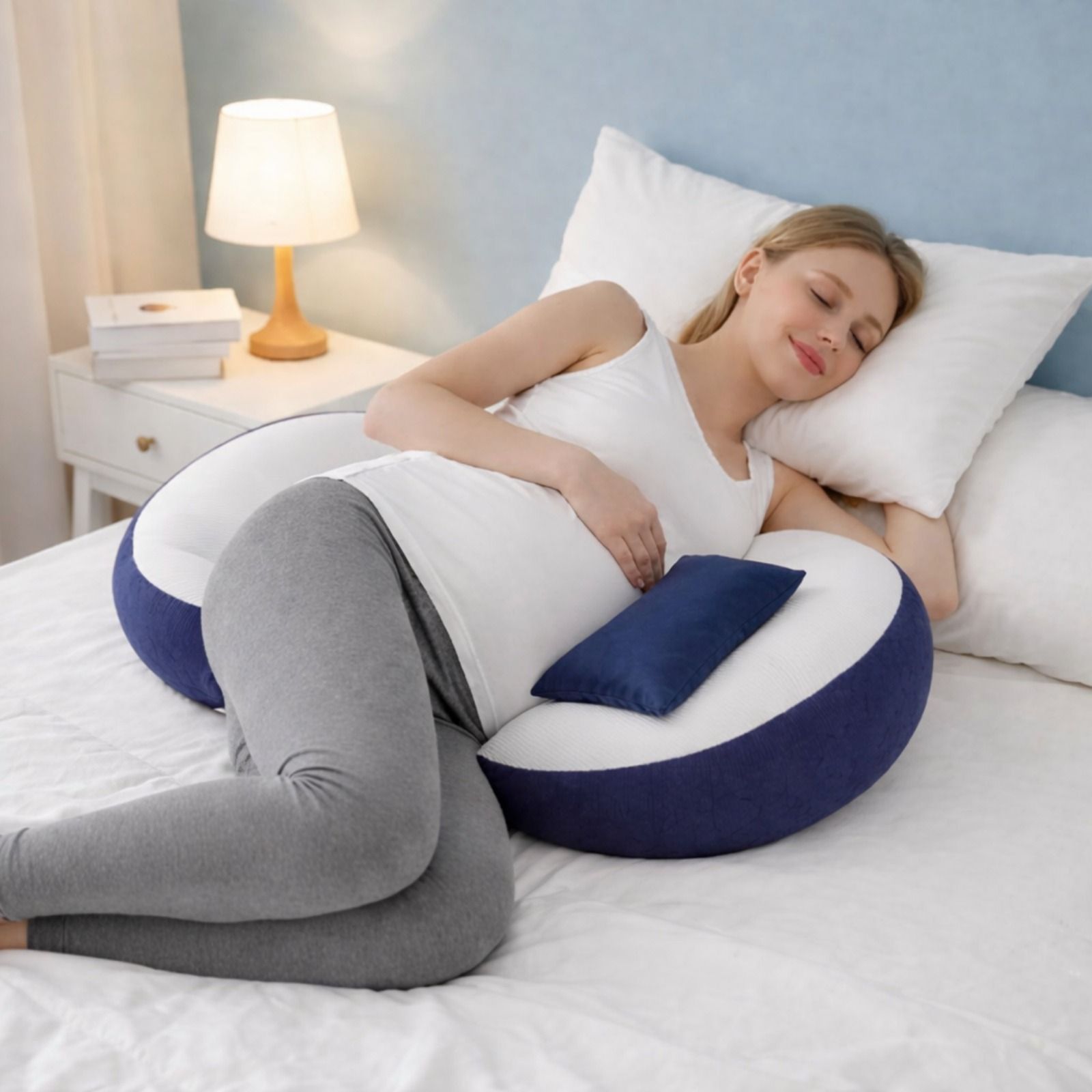 vrindakul Polyester Fibre Pregnancy Pillow Pack of 1 Solid Pregnancy Pillow Full Body Support for Back Belly Hips and Leg Comfort-picture-10