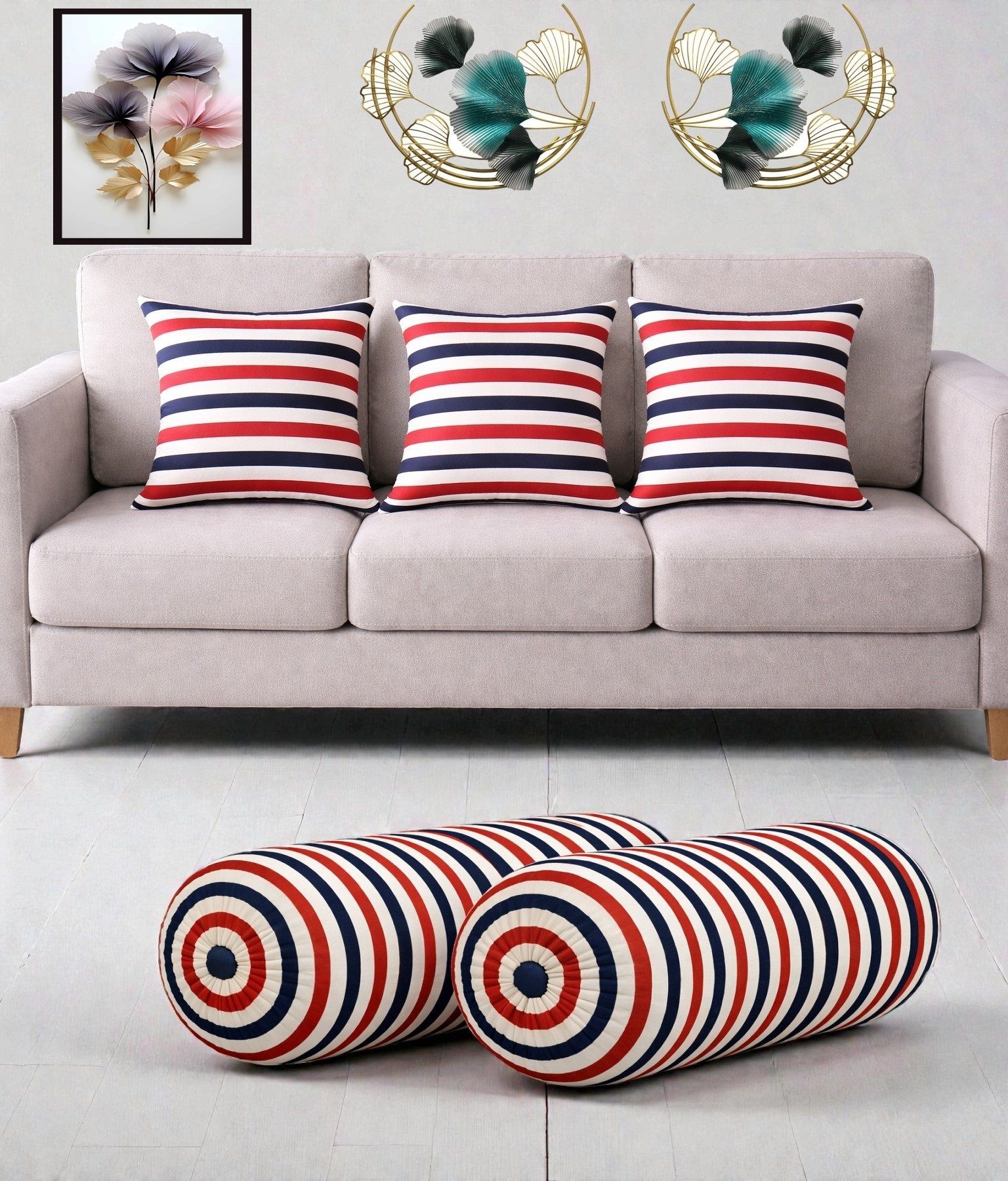 swikon star Microfibre Bolster Pack of 5 Floral Combo Set Of 3 Cushion And 2 Bolster-picture-2