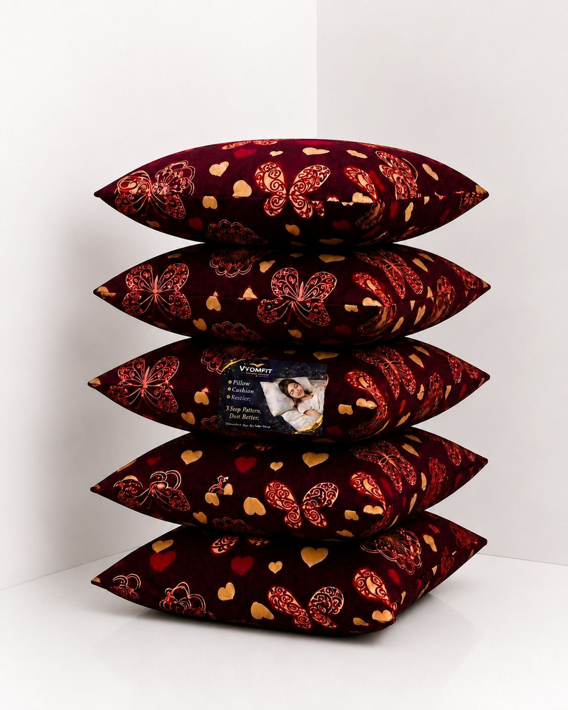 Microfibre Cushion Pack of 5 Printed Premium Cushion Set | (16x16 inch)-image-37