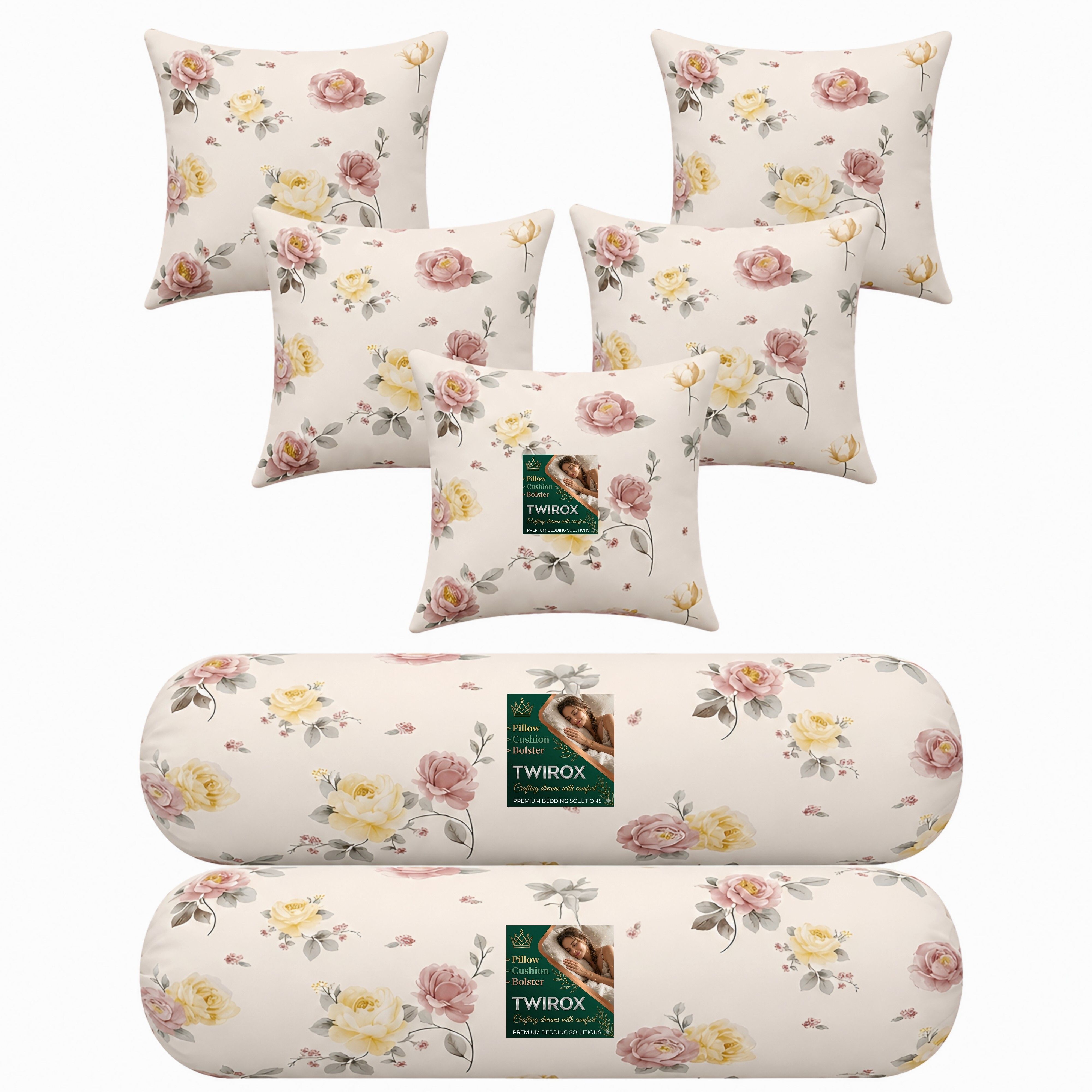 Microfibre Bolster Pack of 7 Geometric Premium Cushion, Bolster Set-image-9