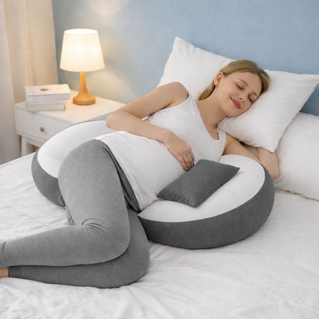 Polyester Fibre Pregnancy Pillow Pack of 1 Solid Pregnancy Pillow Full Body Support for Back Belly Hips and Leg Comfort-image-5