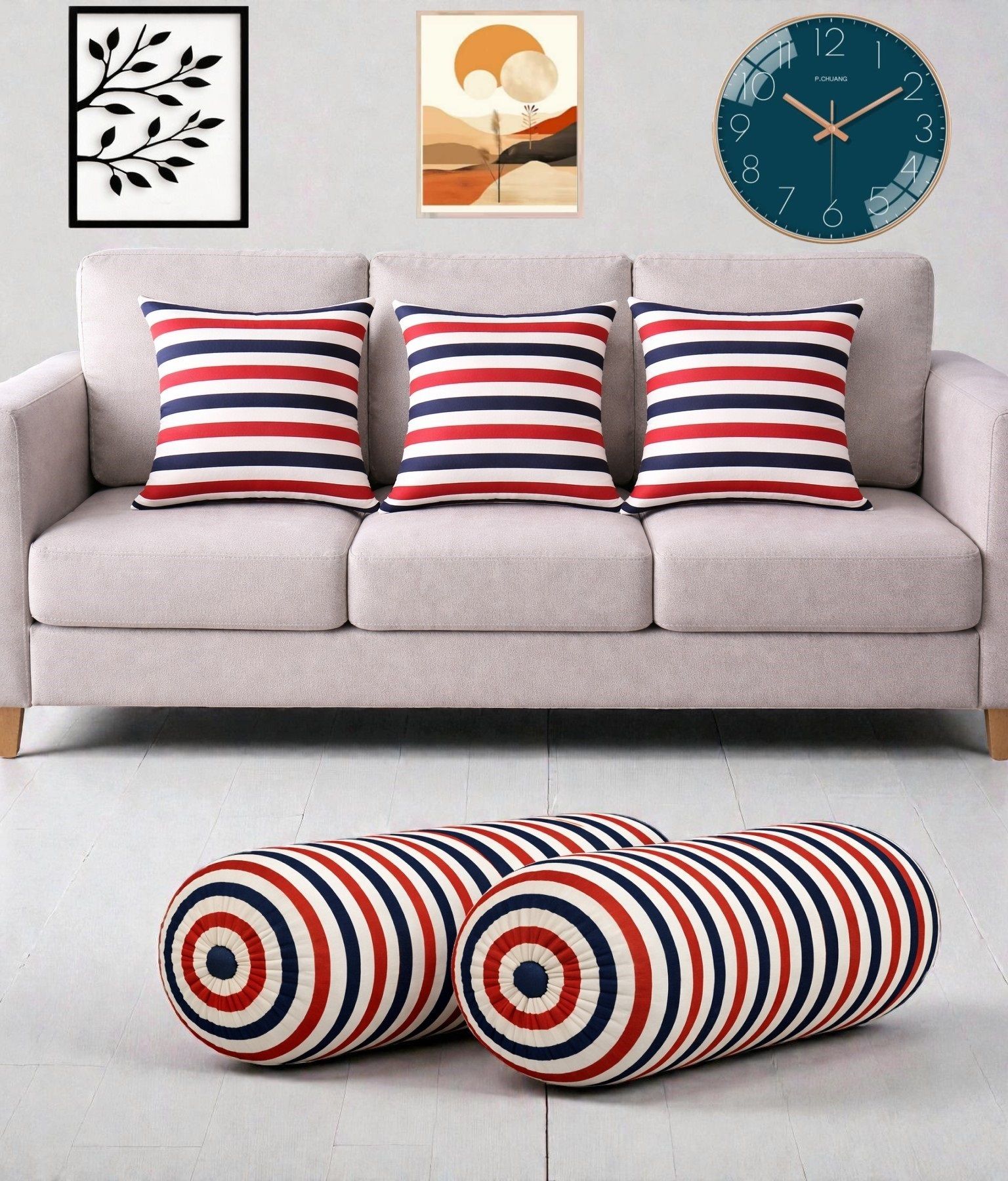 swikon star Microfibre Bolster Pack of 5 Geometric Combo Set Of 3 Cushion And 2 Bolster-picture-34