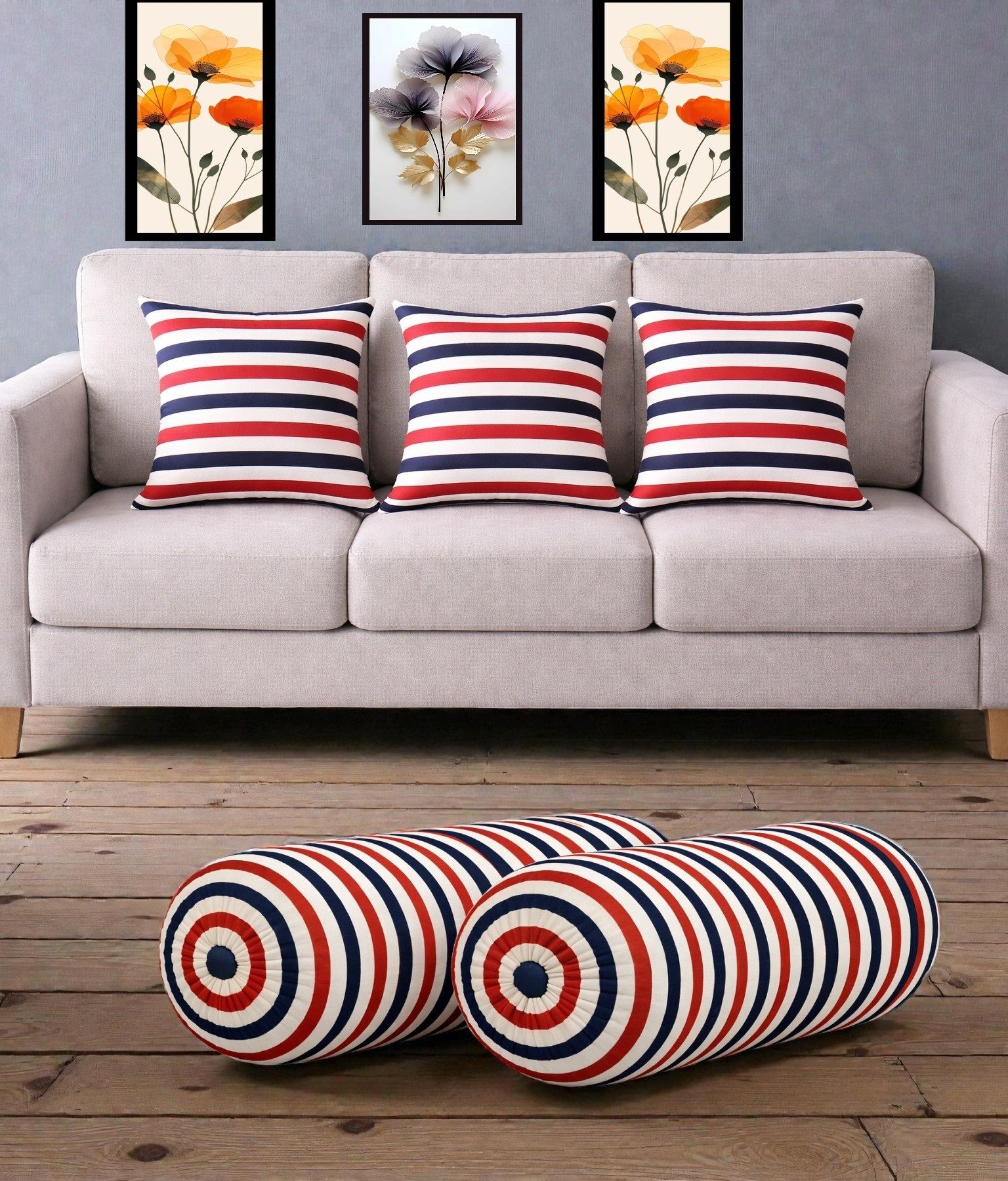 changers Microfibre Bolster Pack of 5 Geometric Combo Set Of 3 Cushion And 2 Bolster-picture-8