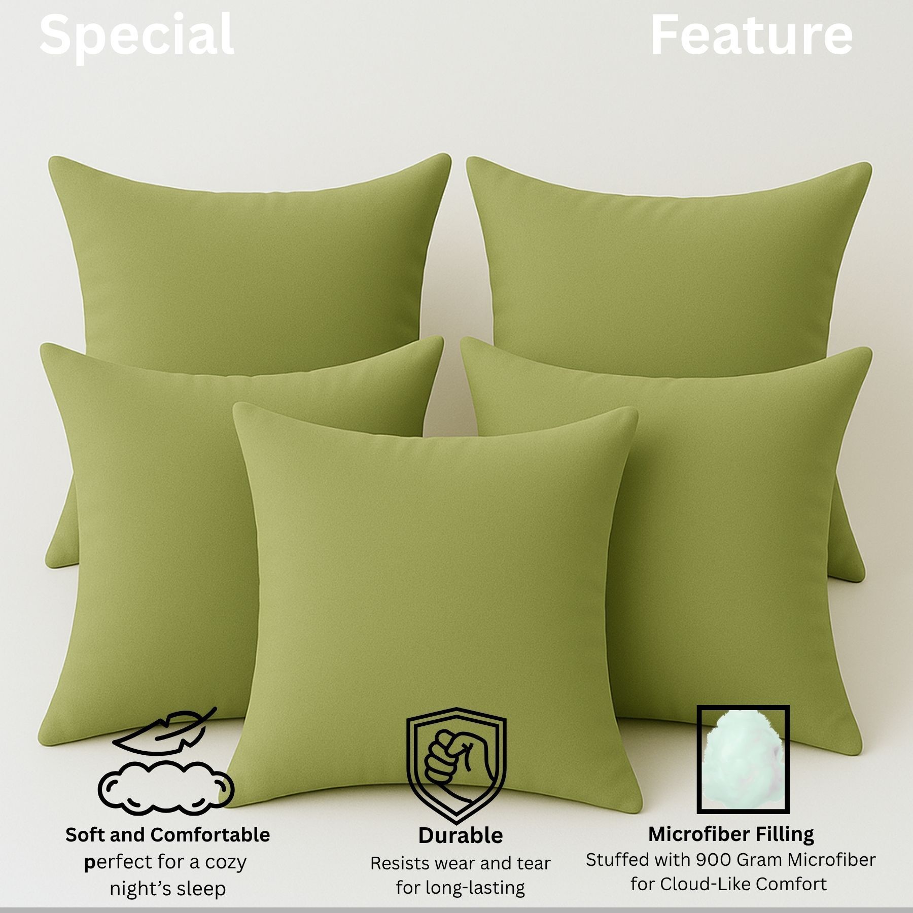 Microfibre Cushion Pack of 5 Solid 16X16 Inch Microfiber Filling Sofa Cushion for Guestroom Car Soft Fluffy Cushion-image-6