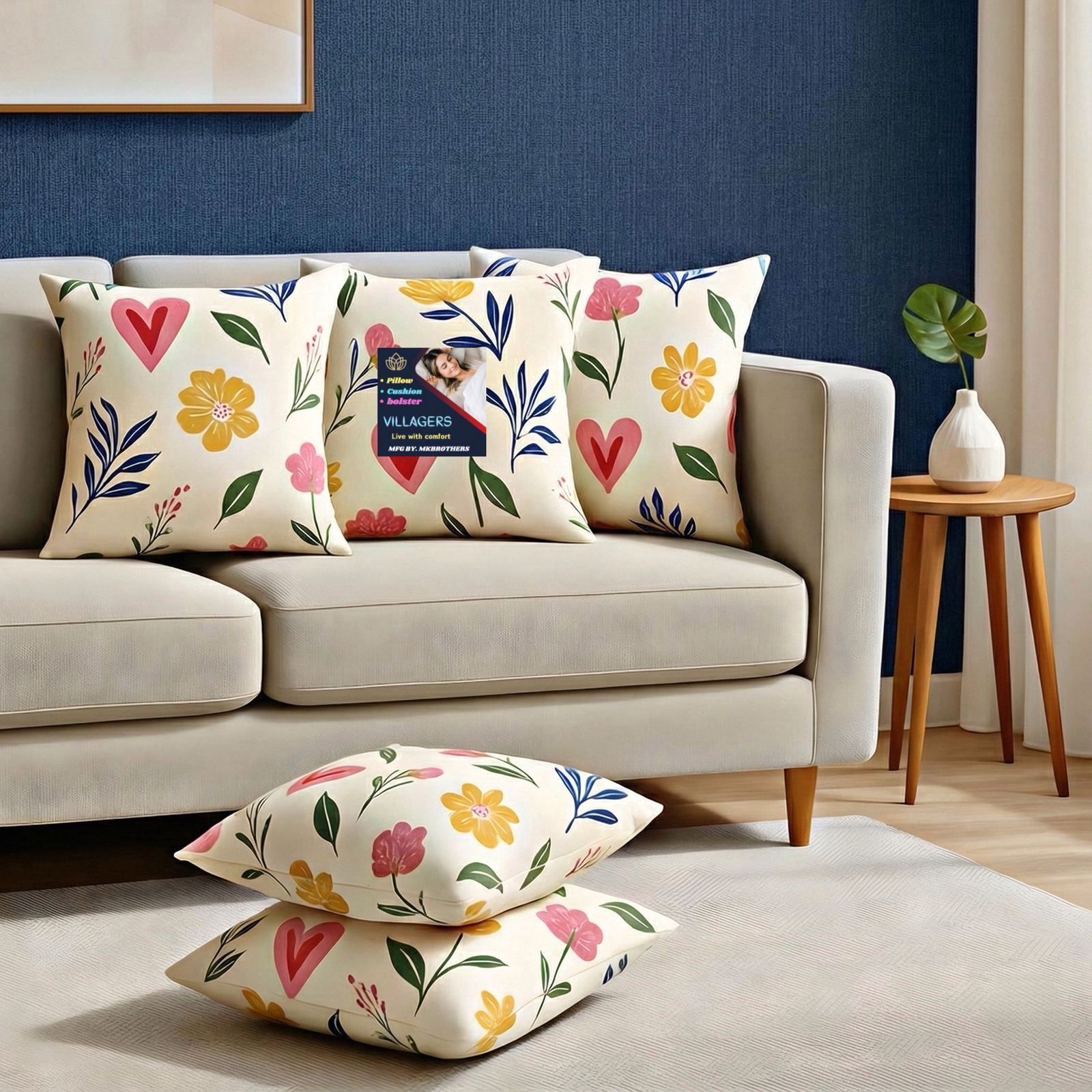 Microfibre Cushion Pack of 5 Floral Premium Cushion Set | (16x16 inch)