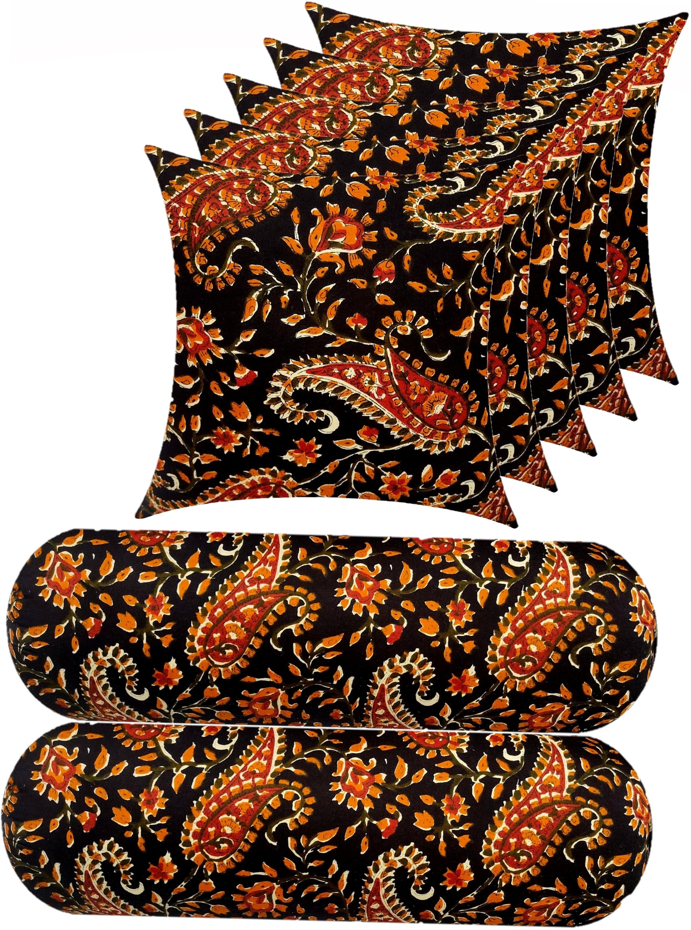 Combo Set of 5 Cushion And 2 Microfibre Floral Bolster Pack of 7