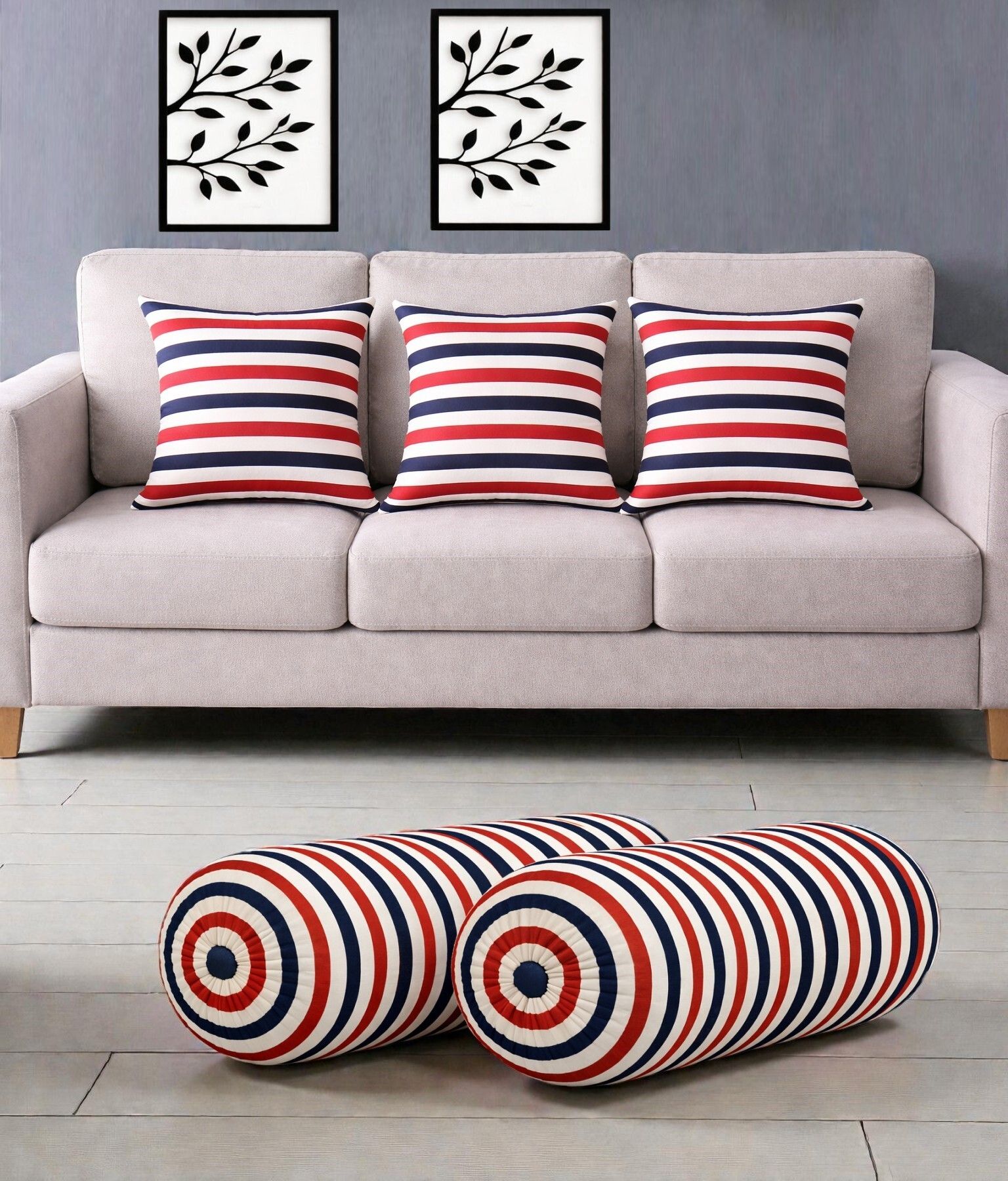 Microfibre Bolster Pack of 5 Geometric Combo Set Of 3 Cushion And 2 Bolster-image-16