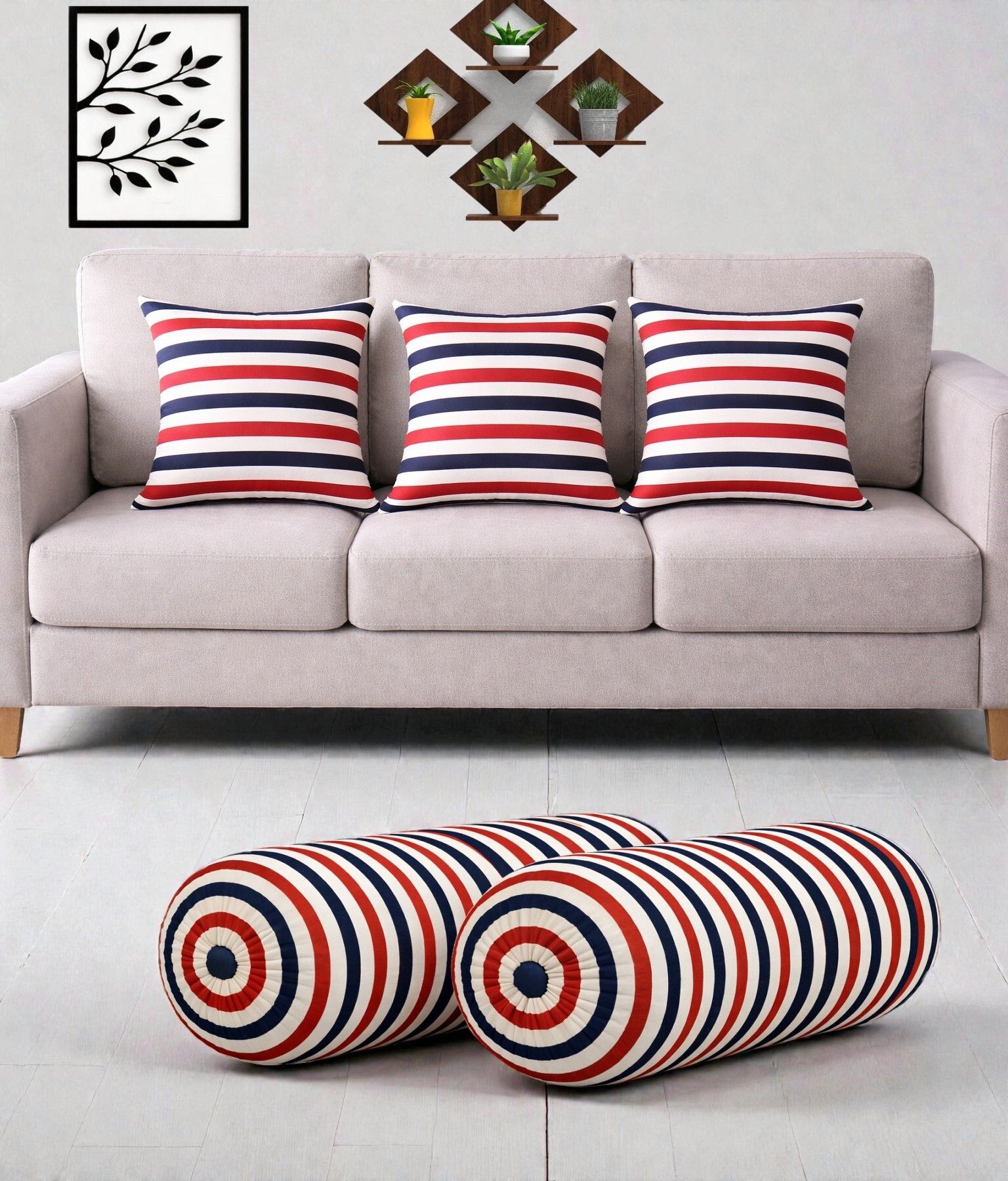 swikon star Microfibre Bolster Pack of 5 Stripes Combo Set Of 3 Cushion And 2 Bolster-picture-41