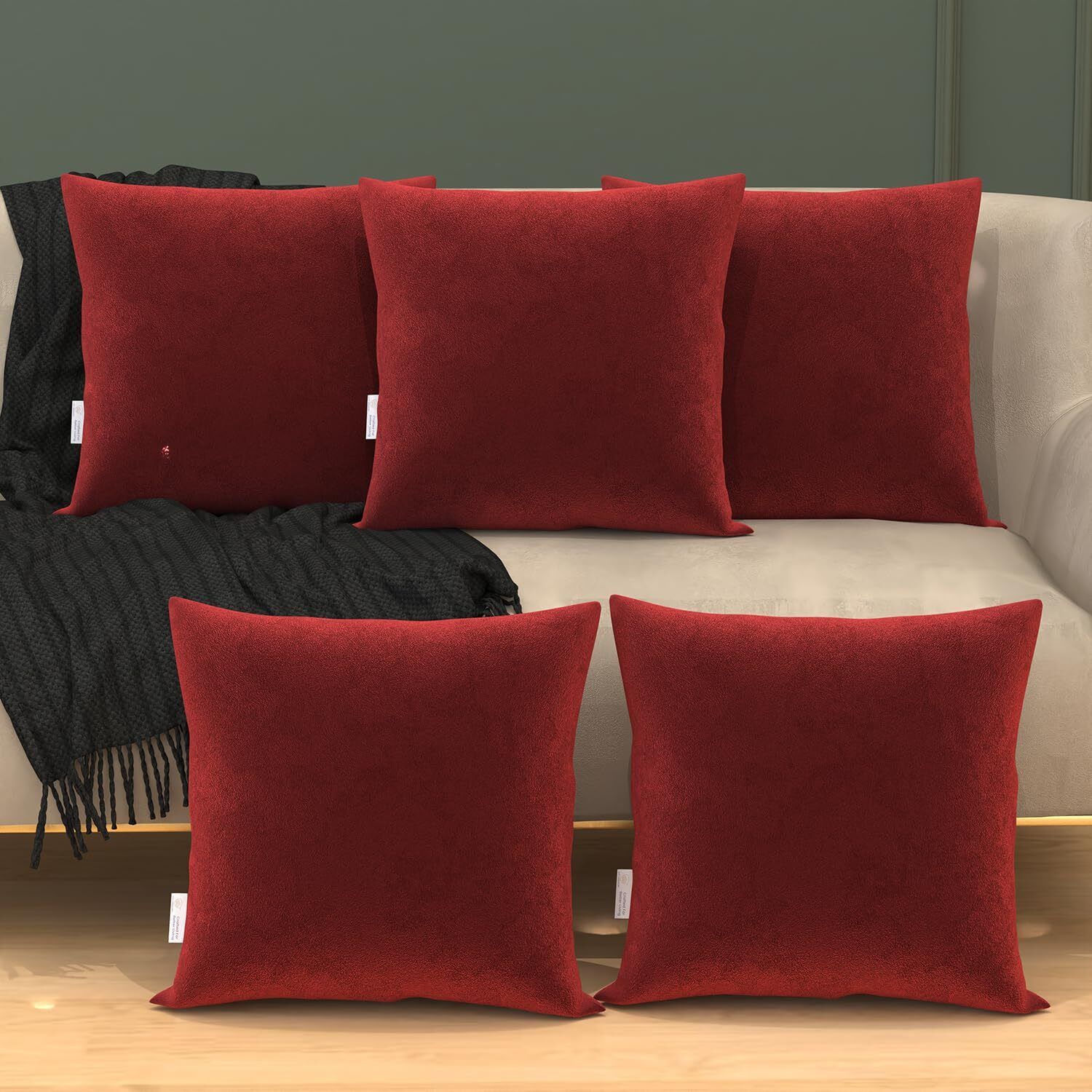 Microfibre Cushion Pack of 5 Solid Micro Fiber Square Cushion- (16" X 16") - With Maroon Cover-image-6