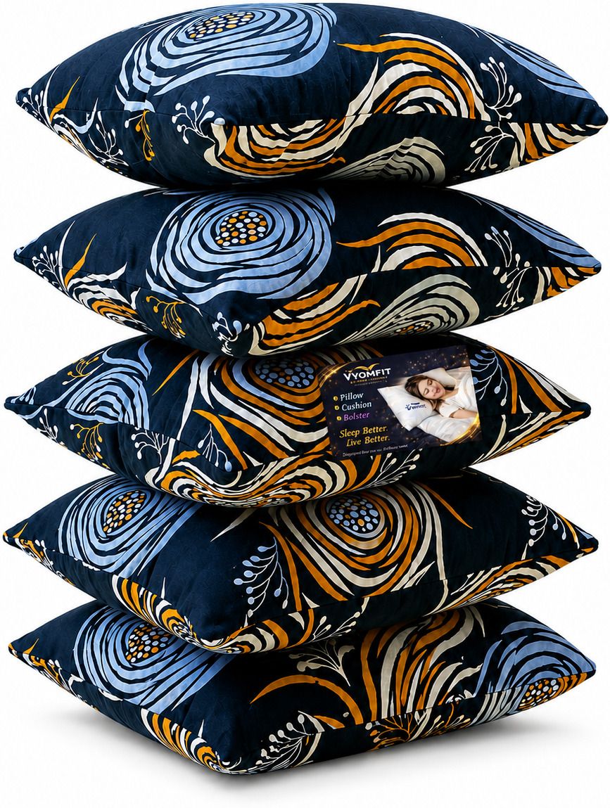 Microfibre Cushion Pack of 5 Printed Premium Cushion Set | (16x16 inch)-image-49
