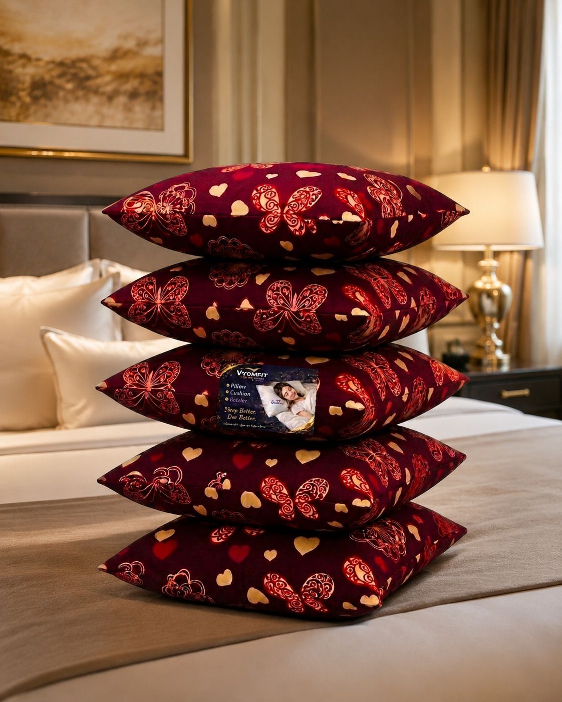 vyomfit Microfibre Cushion Pack of 5 Printed Premium Cushion Set | (16x16 inch)-picture-20