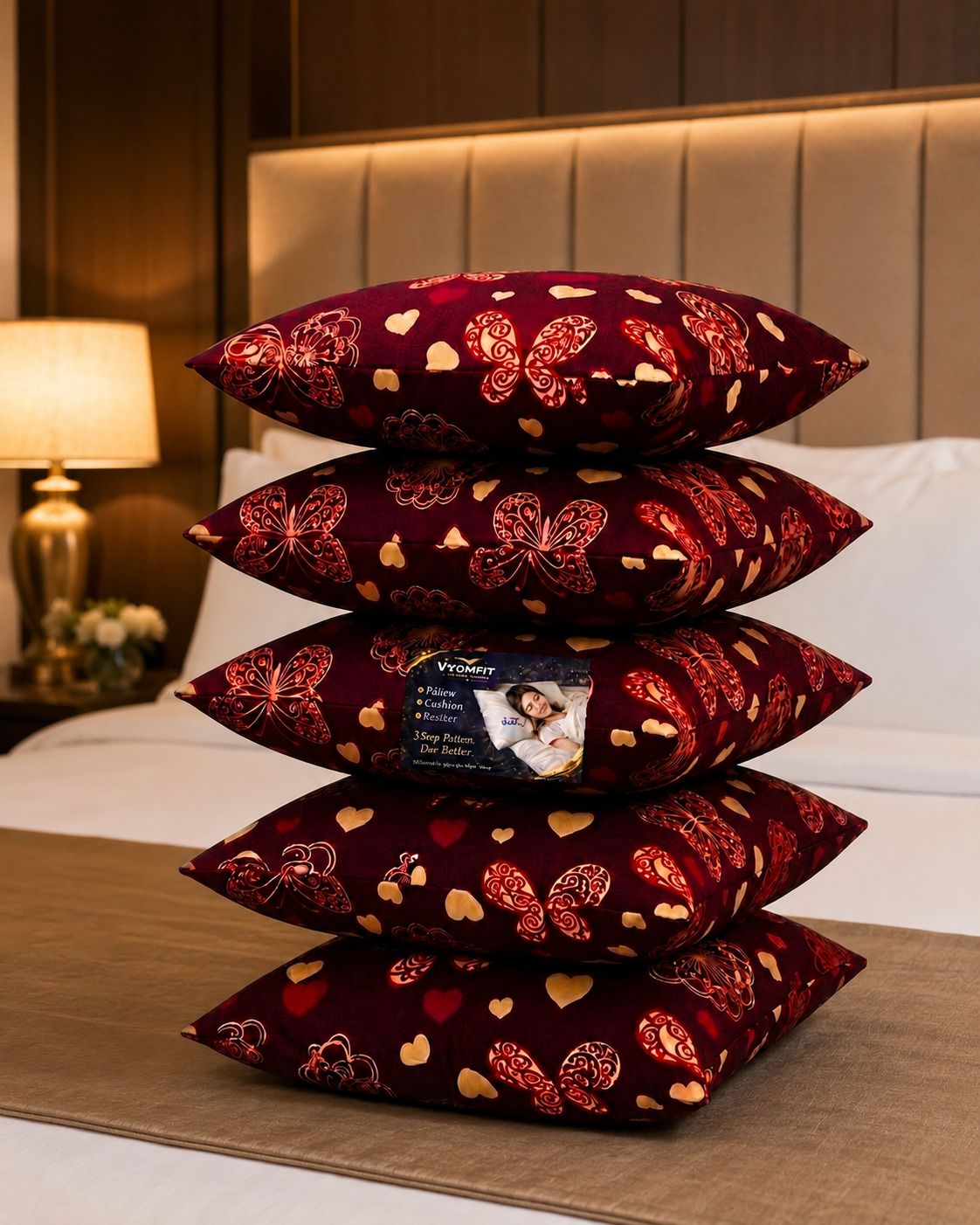 vyomfit Microfibre Cushion Pack of 5 Printed Premium Cushion Set | (16x16 inch)-picture-12