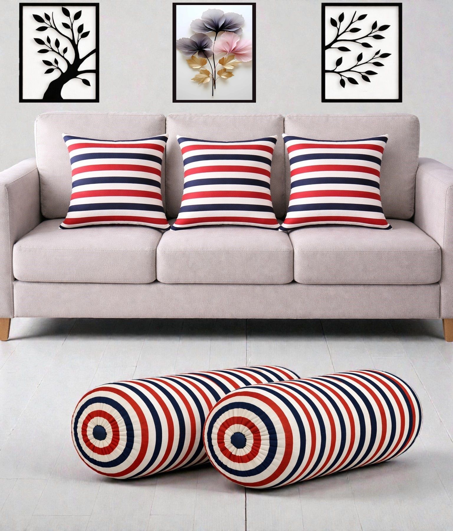 swikon star Microfibre Bolster Pack of 5 Geometric Combo Set Of 3 Cushion And 2 Bolster-picture-27