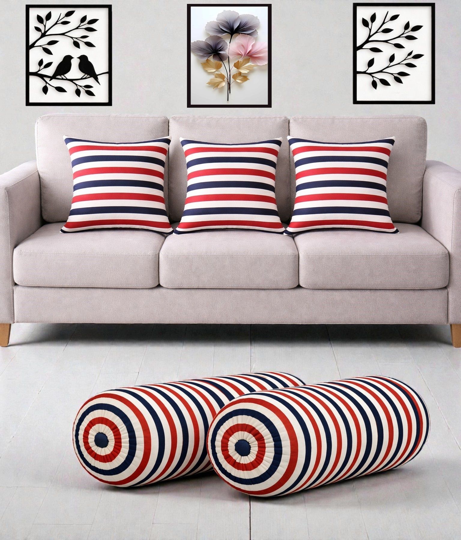 swikon star Microfibre Bolster Pack of 5 Floral Combo Set Of 3 Cushion And 2 Bolster-picture-18