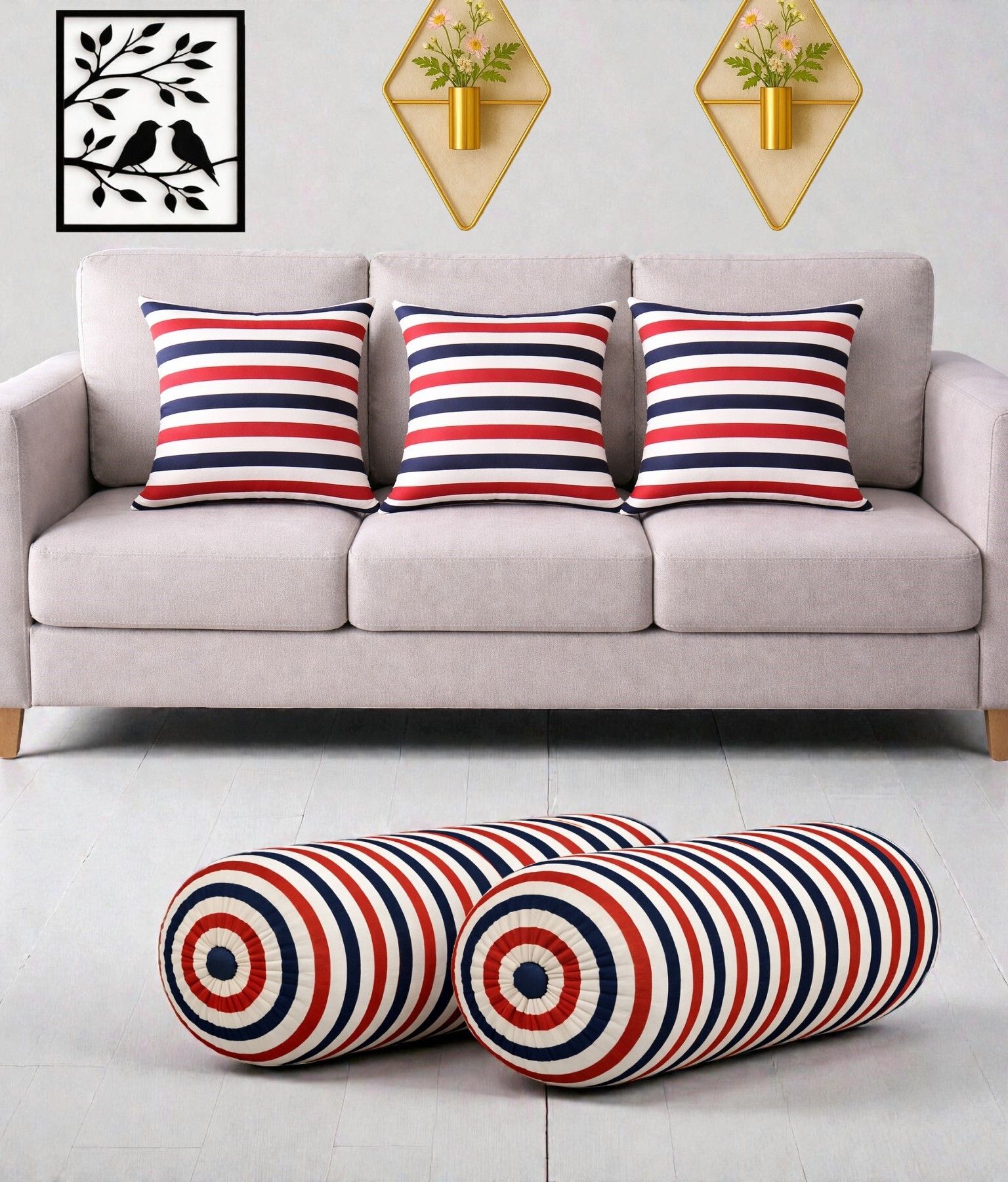 changers Microfibre Bolster Pack of 5 Geometric Combo Set Of 3 Cushion And 2 Bolster-picture-29