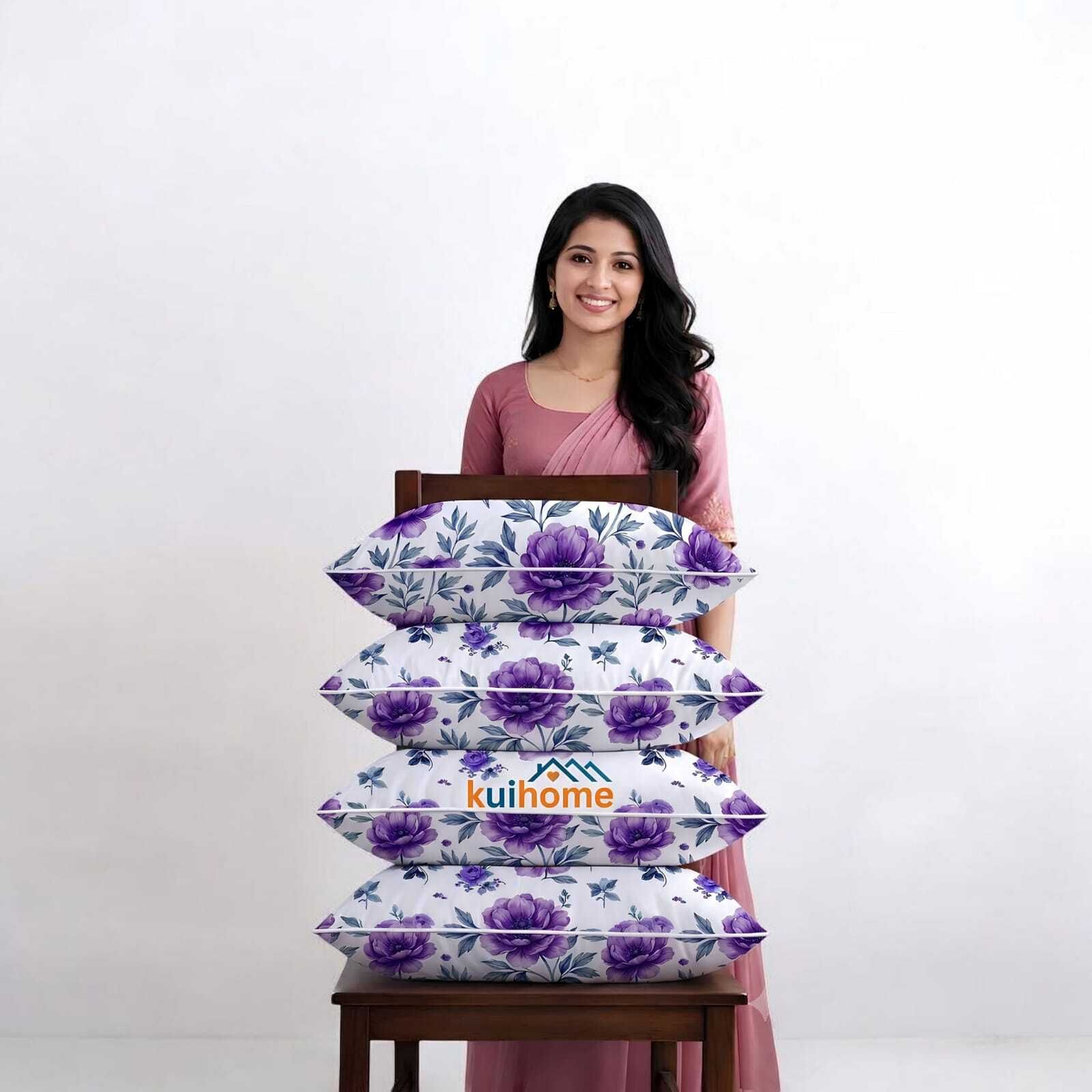 kuihome Polyester Fibre, Microfibre Sleeping Pillow Pack of 4 Abstract Premium-picture-8