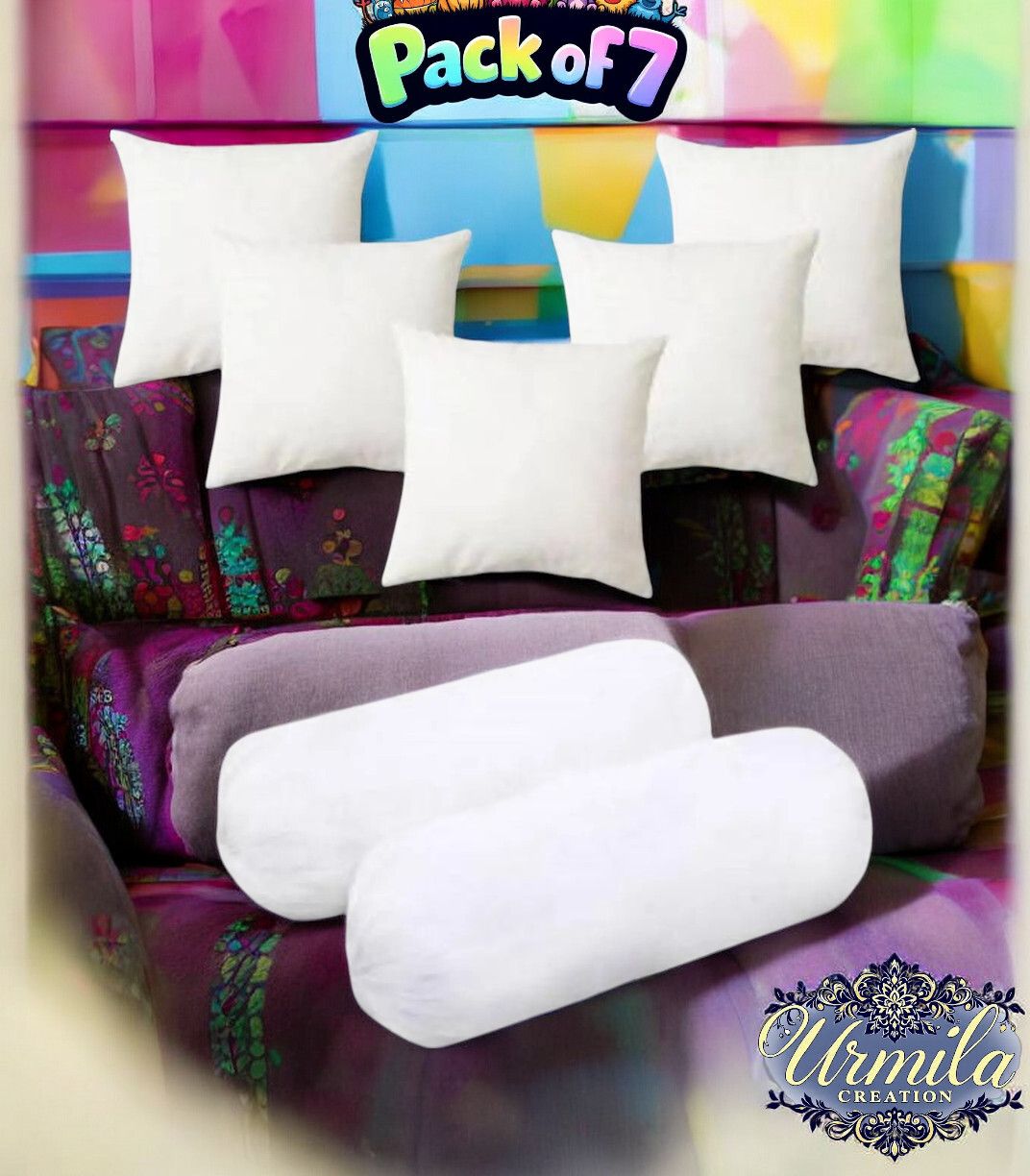 urmila creation 2 Bolester 5 Cushion Microfibre Stripes Bolster Pack of 7-picture-13