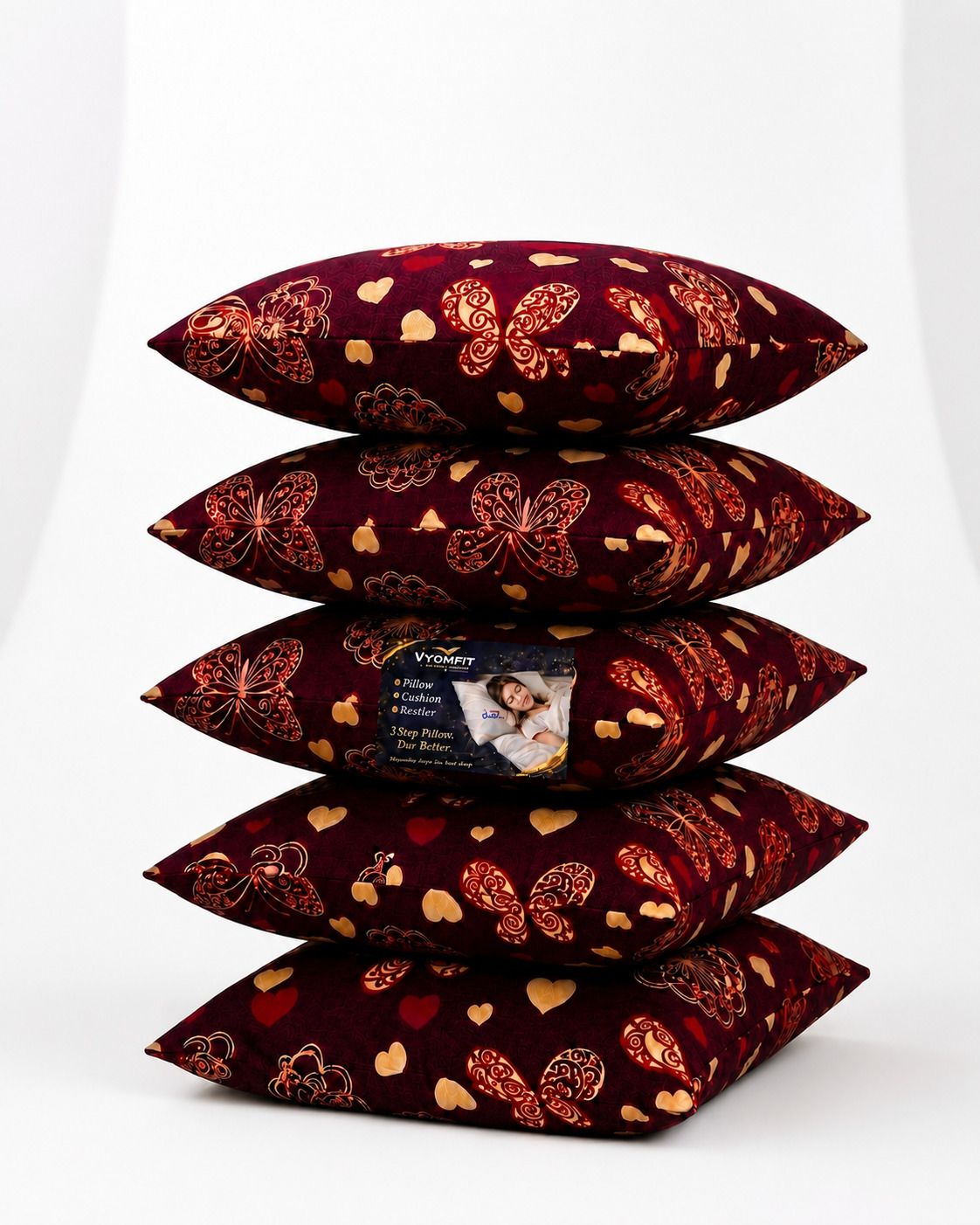 Microfibre Cushion Pack of 5 Printed Premium Cushion Set | (16x16 inch)-image-41