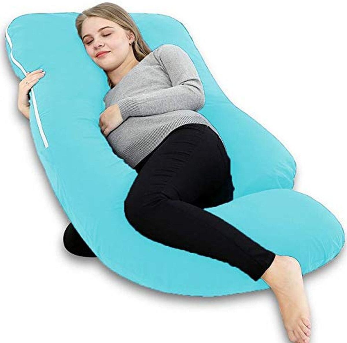 "Enjoy full-body comfort and support for a more peaceful pregnancy journey." Cotton Solid Pregnancy Pillow Pack of 1-image-14