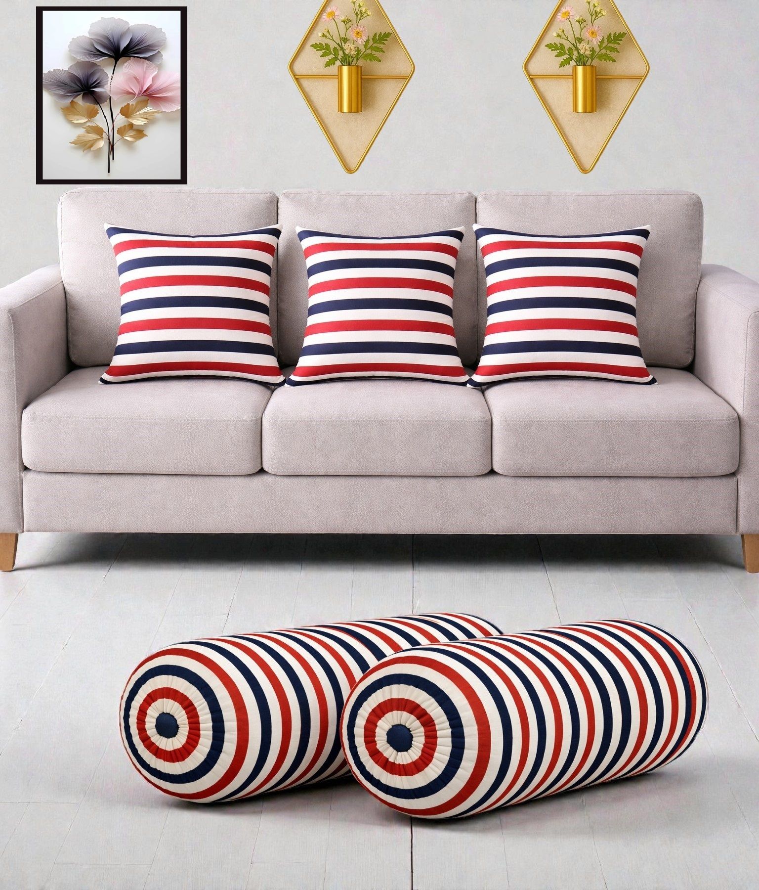 changers Microfibre Bolster Pack of 5 Floral Combo Set Of 3 Cushion And 2 Bolster-picture-45