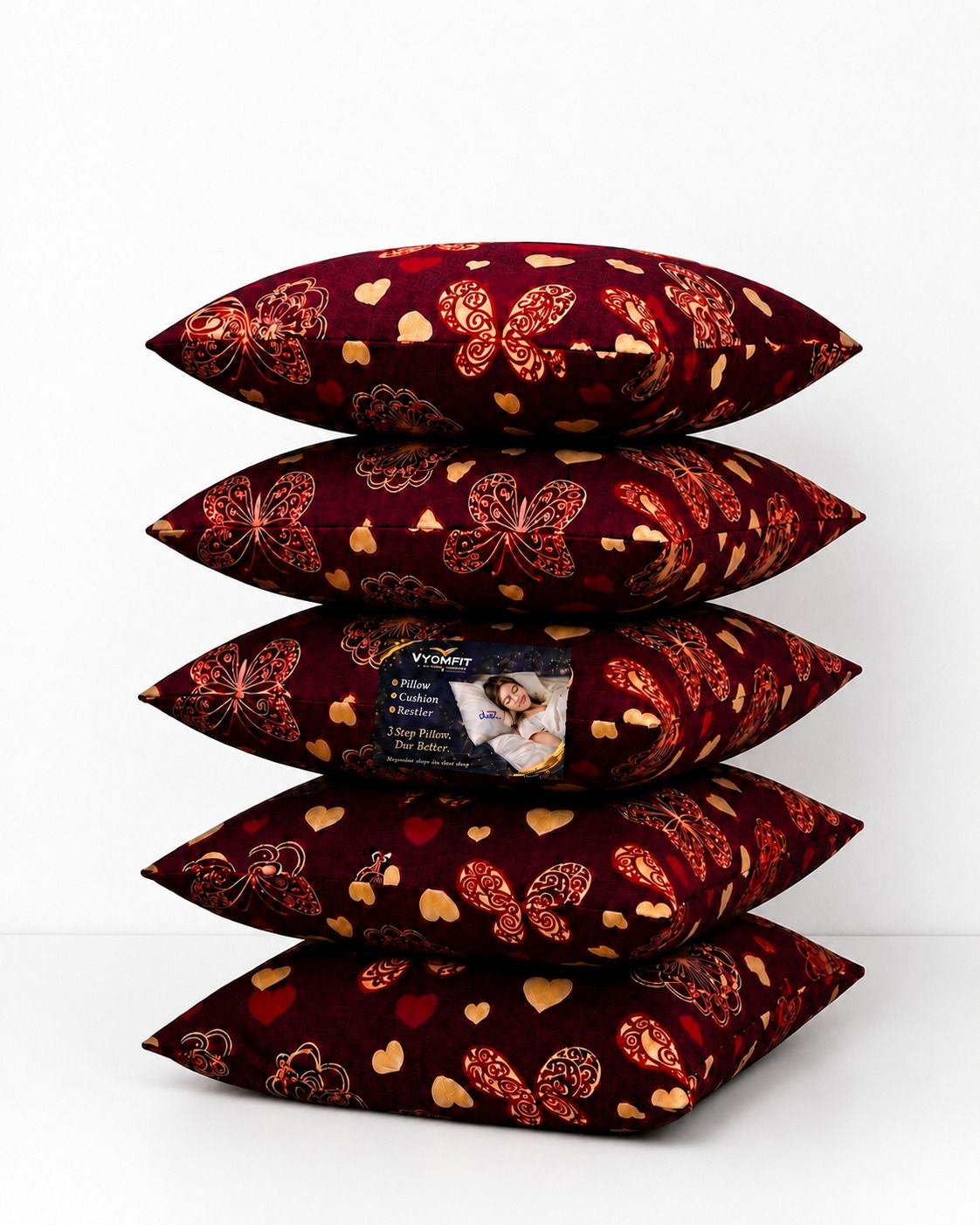 Microfibre Cushion Pack of 5 Printed Premium Cushion Set | (16x16 inch)-image-44