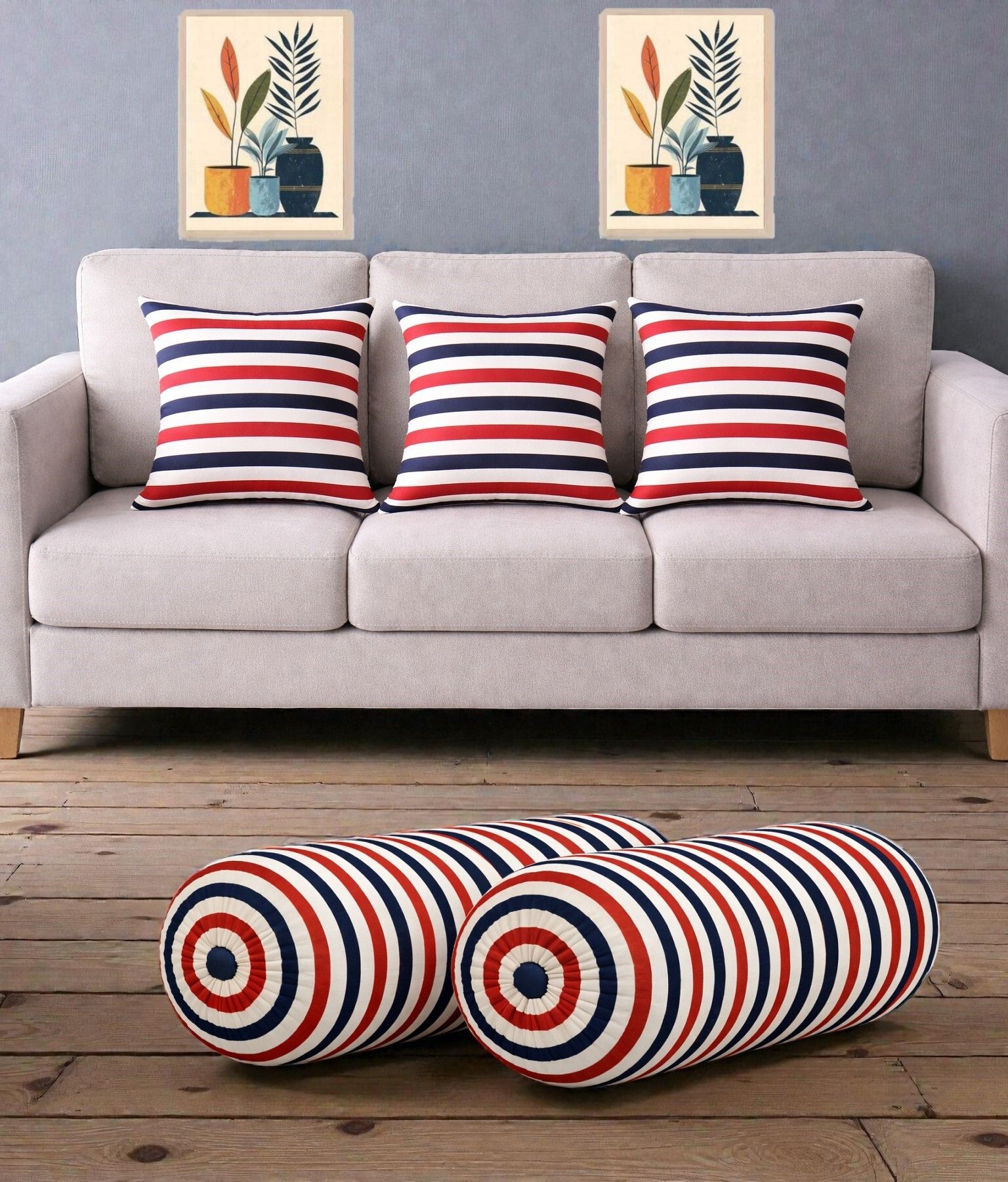 Microfibre Bolster Pack of 5 Geometric Combo Set Of 3 Cushion And 2 Bolster-image-8