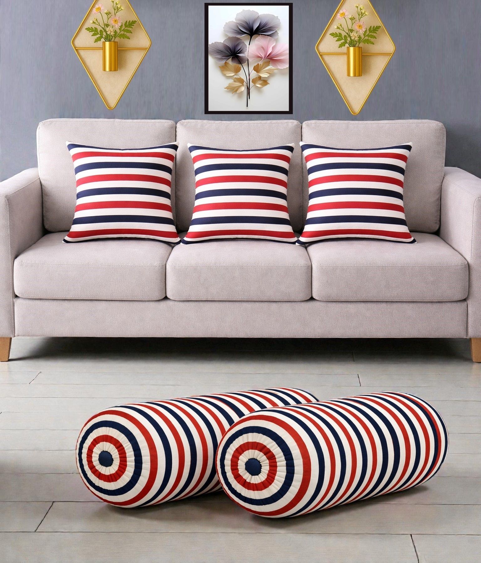 actos Microfibre Bolster Pack of 5 Geometric Combo Set Of 3 Cushion And 2 Bolster-picture-44