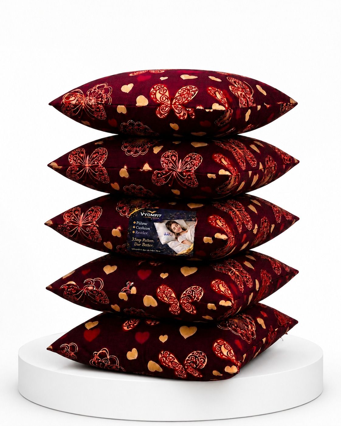 Microfibre Cushion Pack of 5 Printed Premium Cushion Set | (16x16 inch)-image-46
