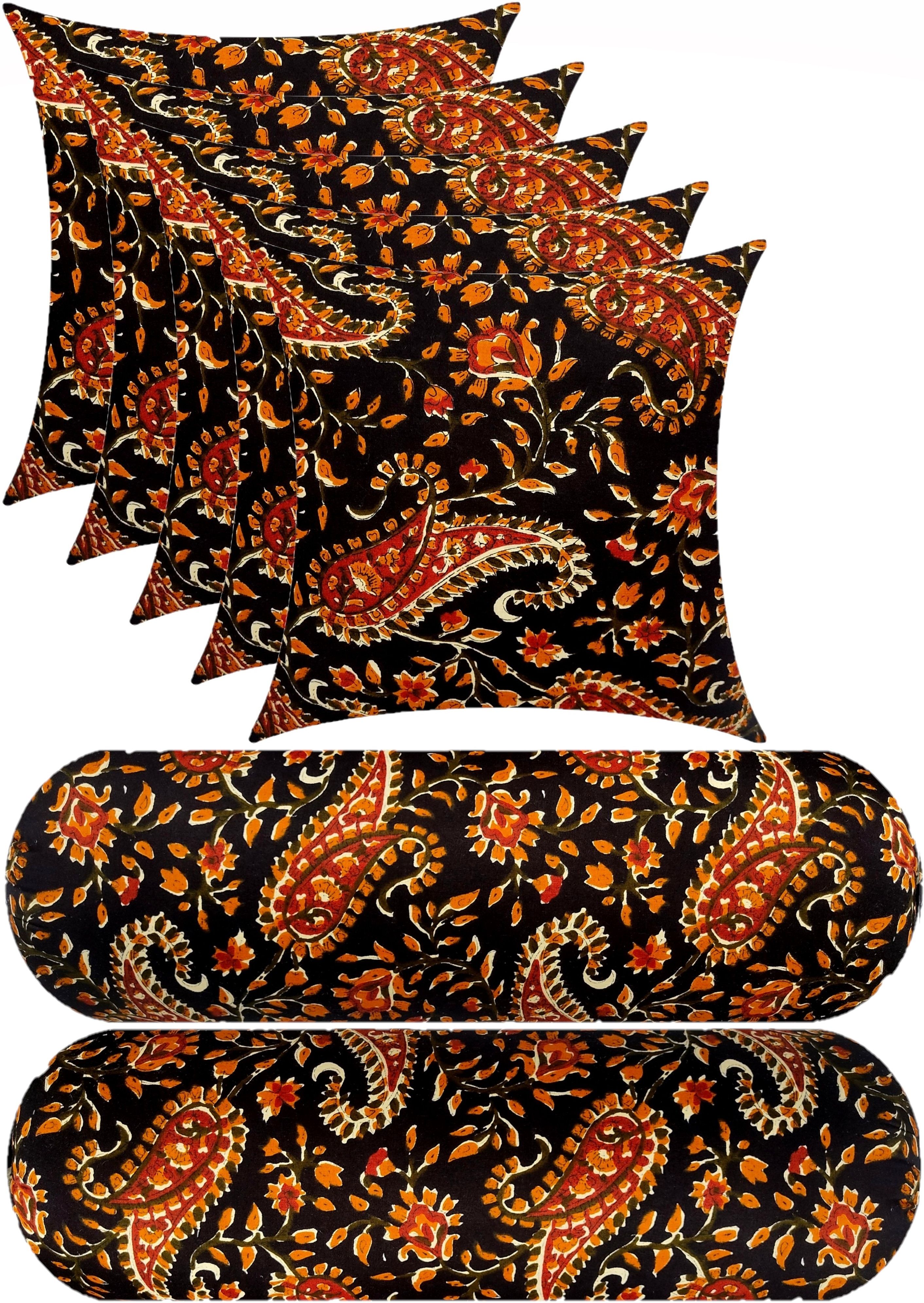 Microfibre Bolster Pack of 7 Floral Combo Set Of 5 Cushion And 2-image-49