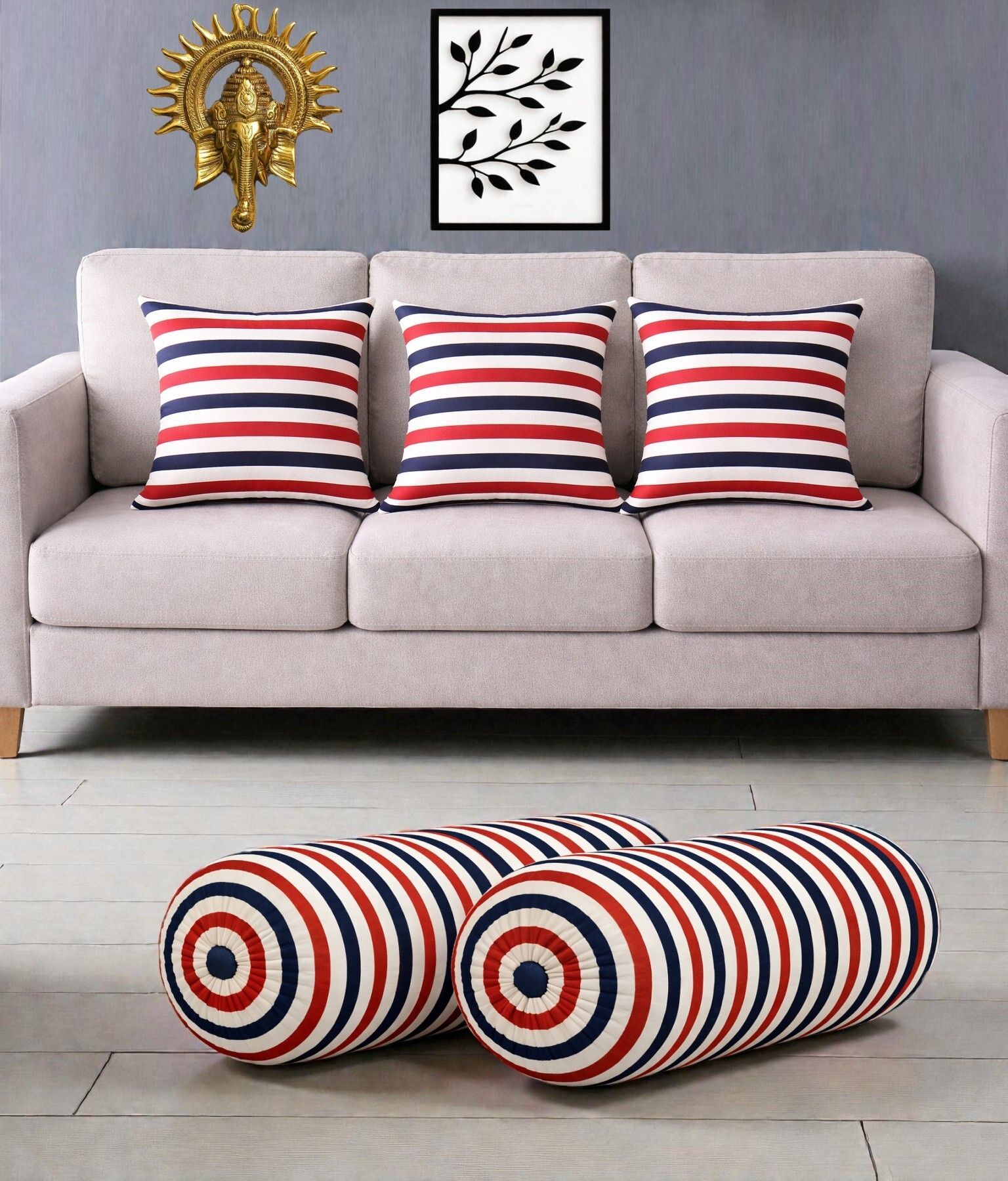 swikon star Microfibre Bolster Pack of 5 Stripes Combo Set Of 3 Cushion And 2 Bolster-picture-44