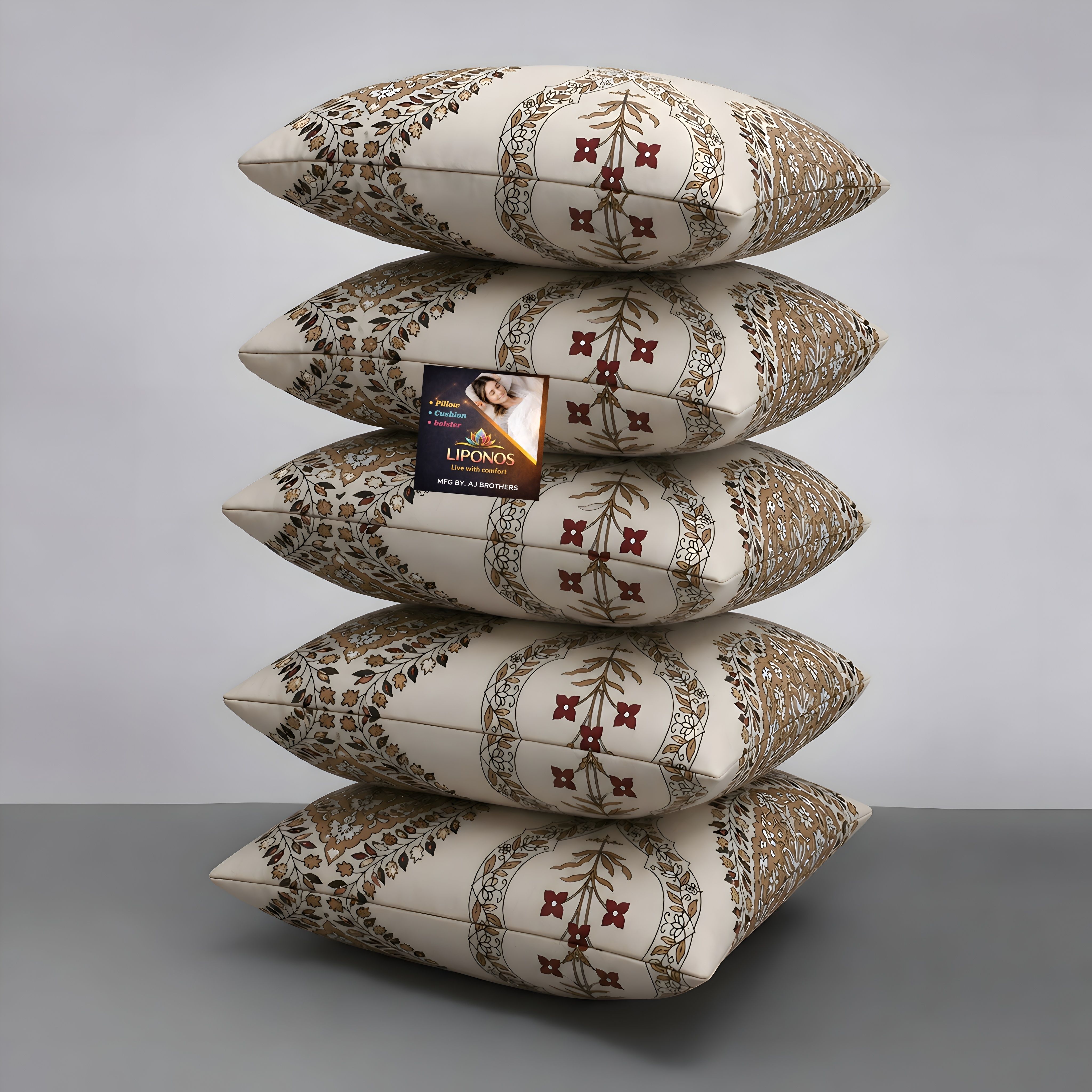 liponos Microfibre Cushion Pack of 5 Floral Premium Cushion Set (16x16 inch)-picture-13