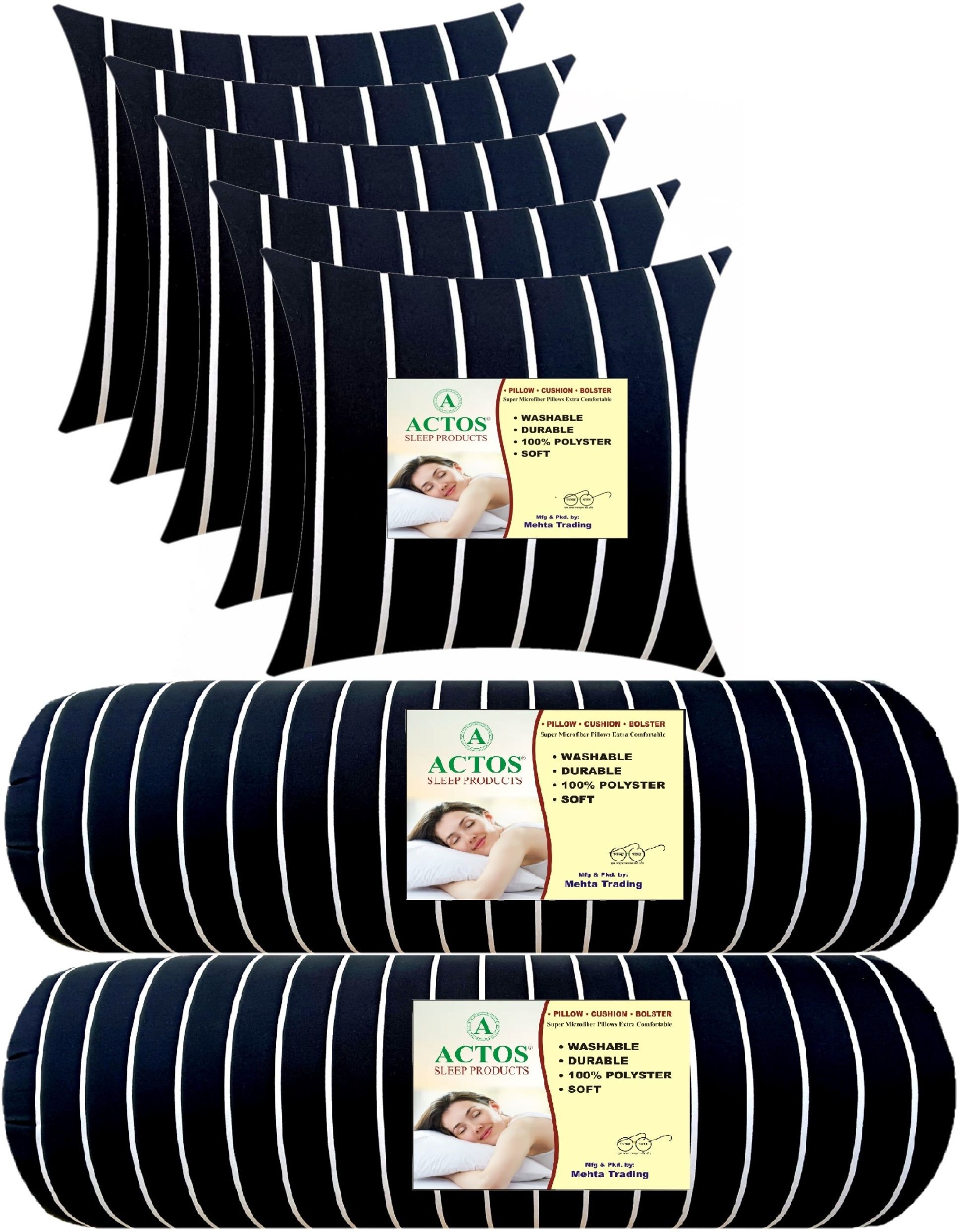 actos Microfibre Bolster Pack of 7 Stripes 5 Cushion And 2-picture-29