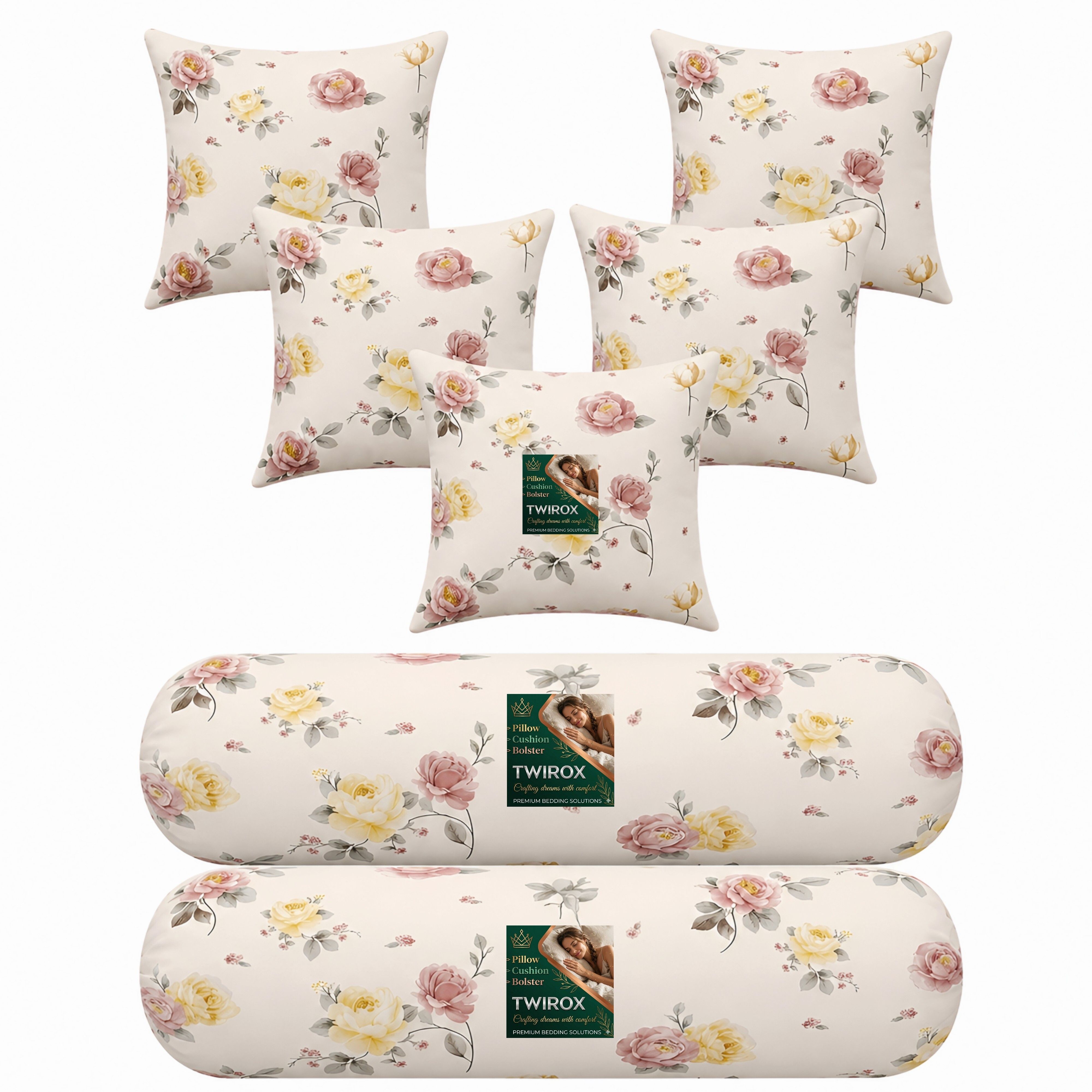 Microfibre Bolster Pack of 7 Geometric Premium Cushion, Bolster Set-image-10