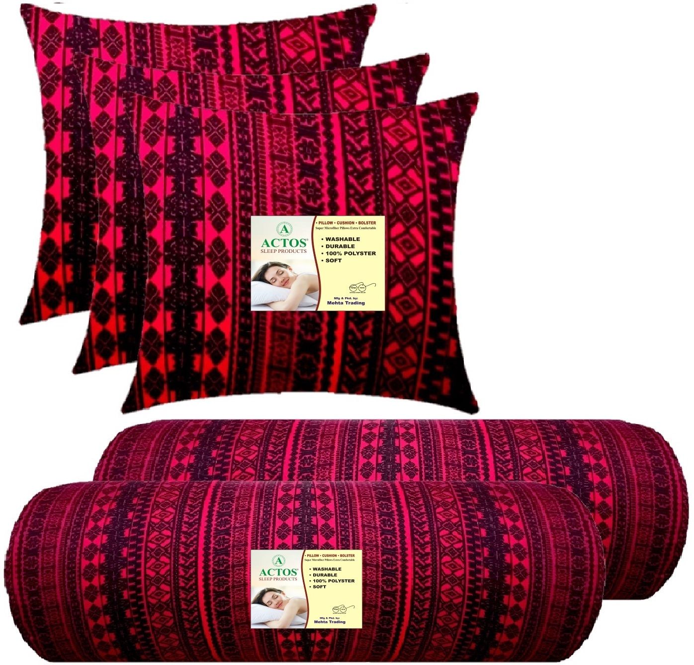 3 Cushion And 2 Microfibre Geometric Bolster Pack of 5-image-45