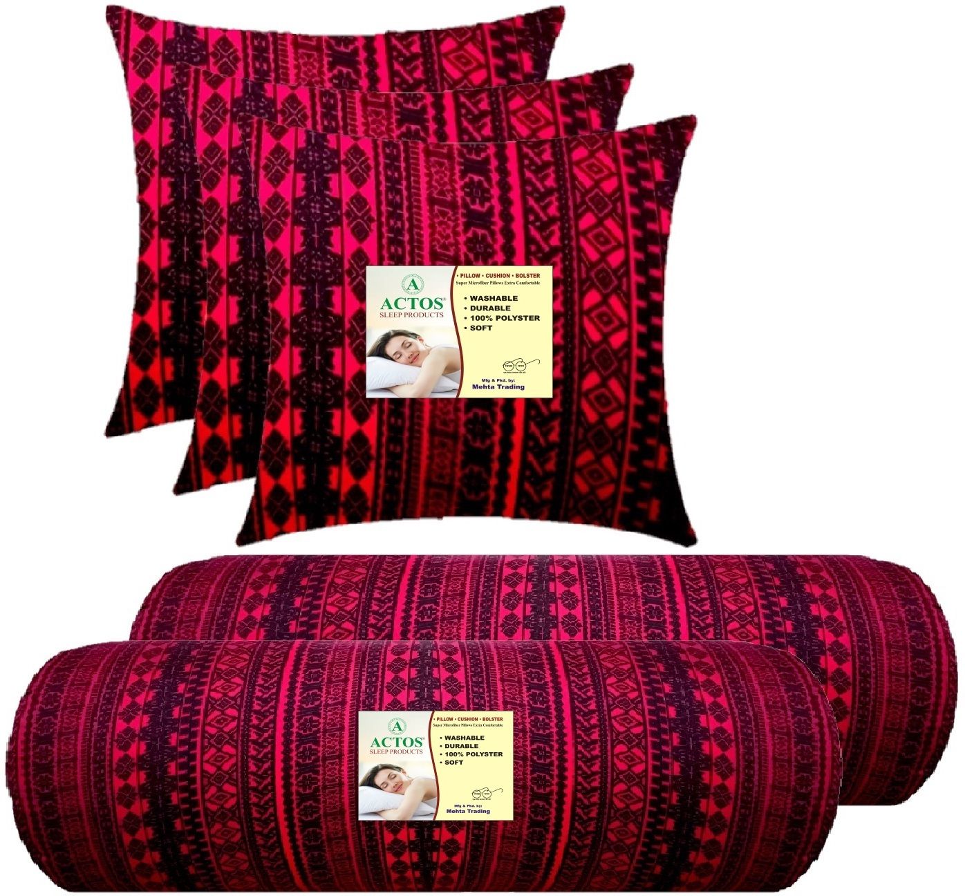 Microfibre Bolster Pack of 5 Geometric 3 Cushion And 2-image-13