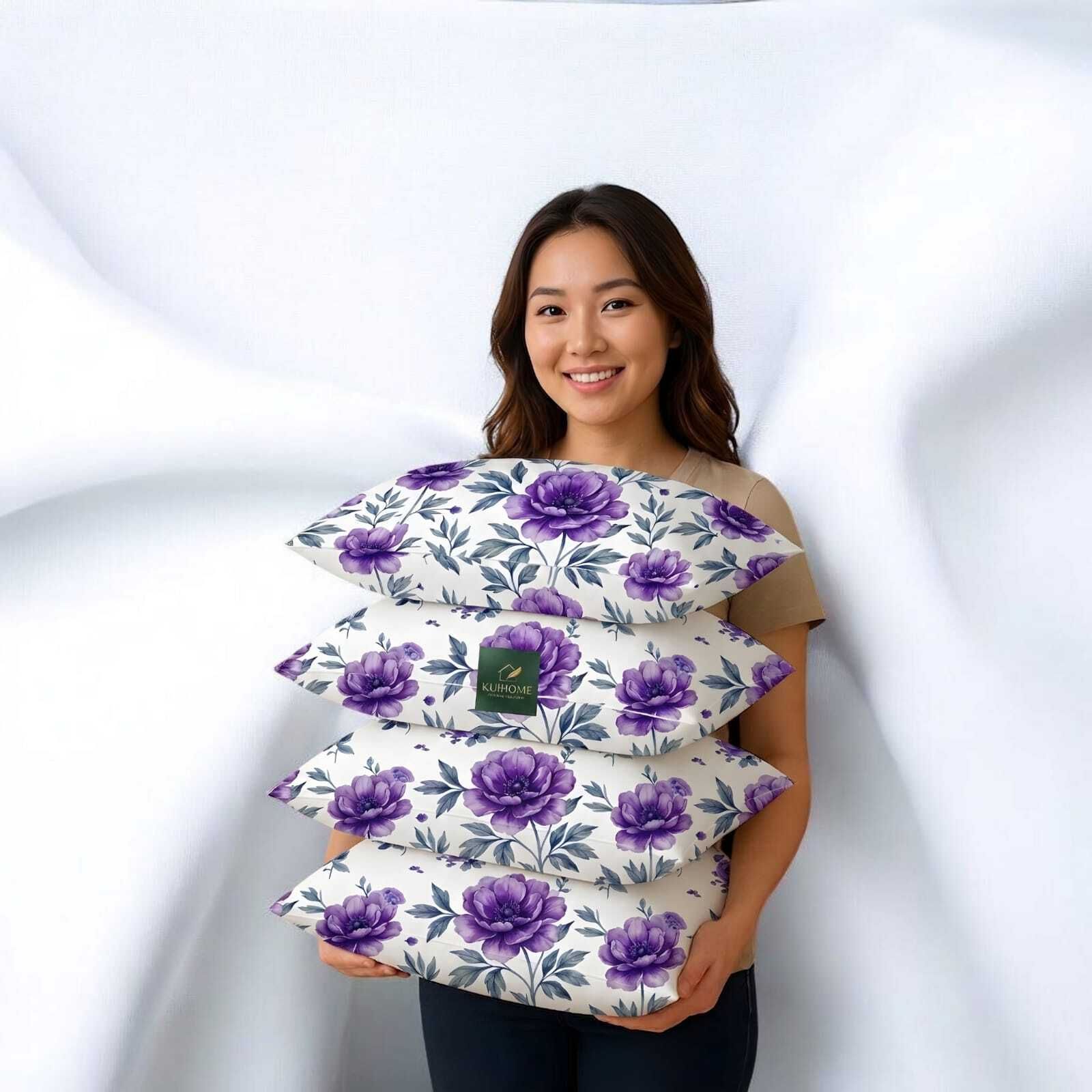 kuihome Polyester Fibre, Microfibre Cushion Pack of 4 Abstract Premium Pillow Set-picture-1