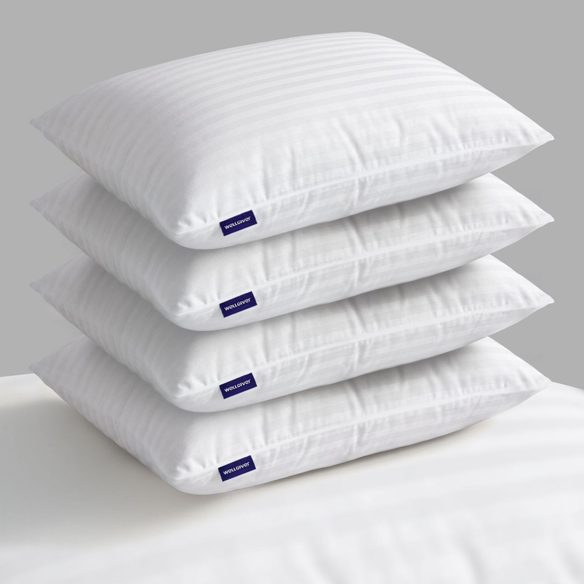 Microfibre Sleeping Pillow Pack of 4 Stripes Microfiber Pillows, 41x61 cm, Soft & Fluffy, with Inner Cover-image-19