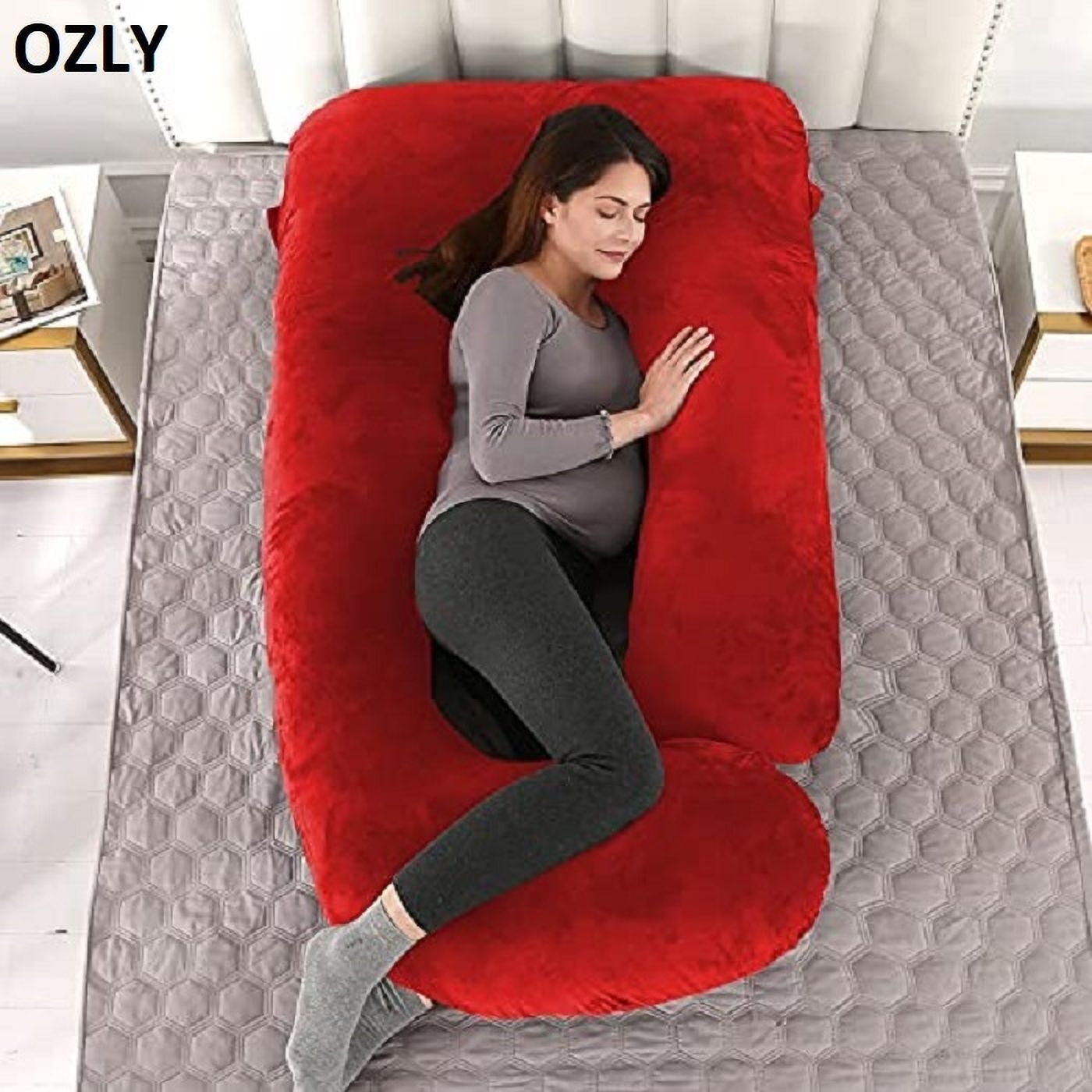 Microfibre, Polyester Fibre Pregnancy Pillow Pack of 1 Solid ultra soft j shaped pillow-image-40