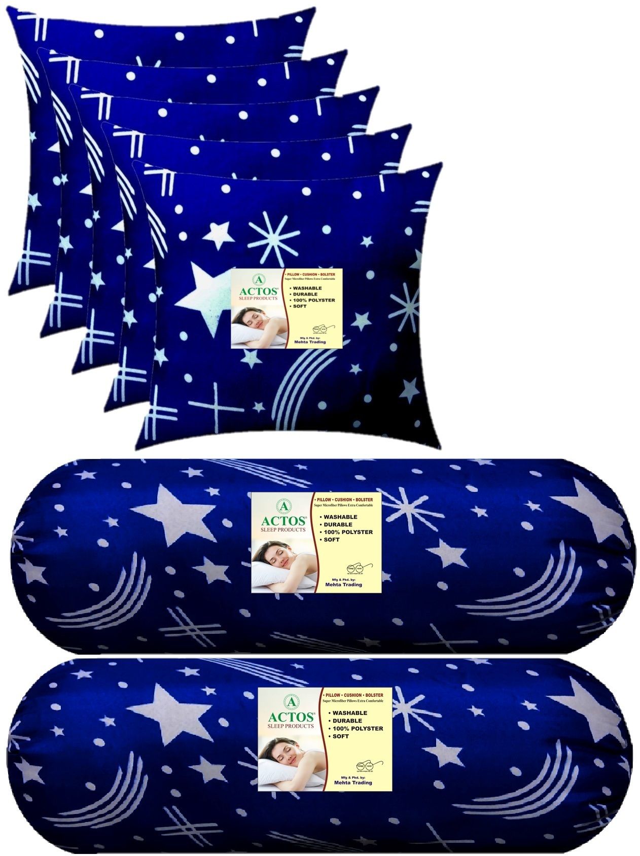 Combo Set Of 5 Cushion And 2 Microfibre Nature Bolster Pack of 7