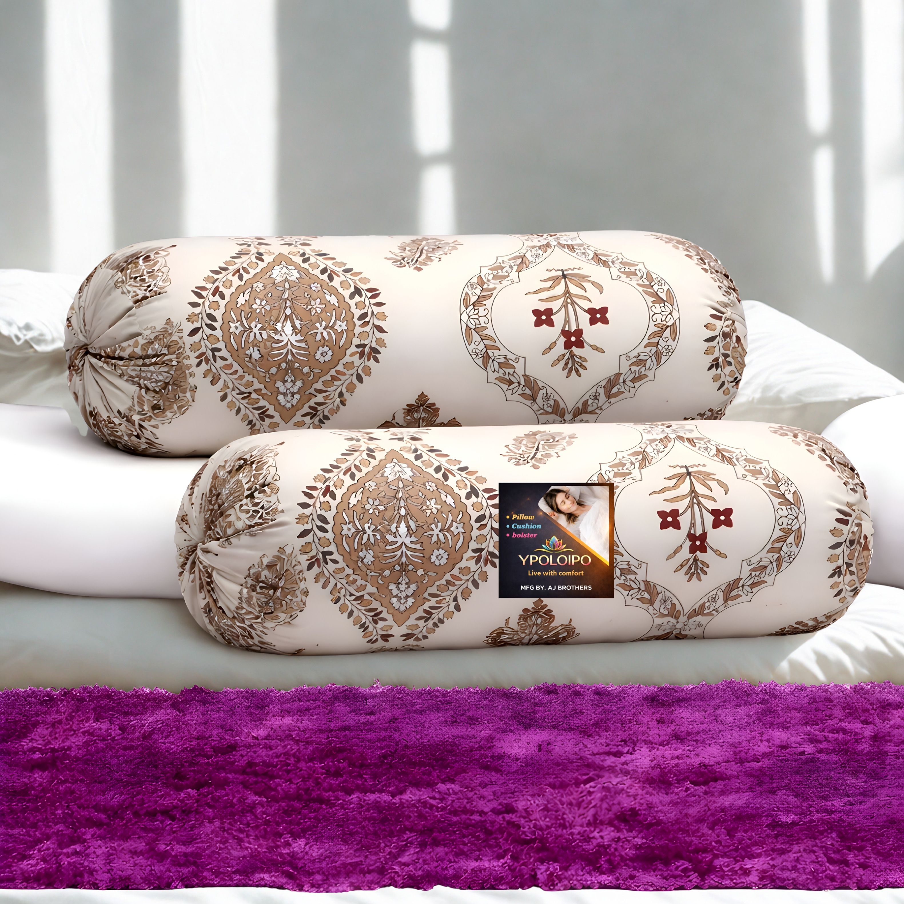 Microfibre Bolster Pack of 2 Floral Premium Bolster Set-image-30