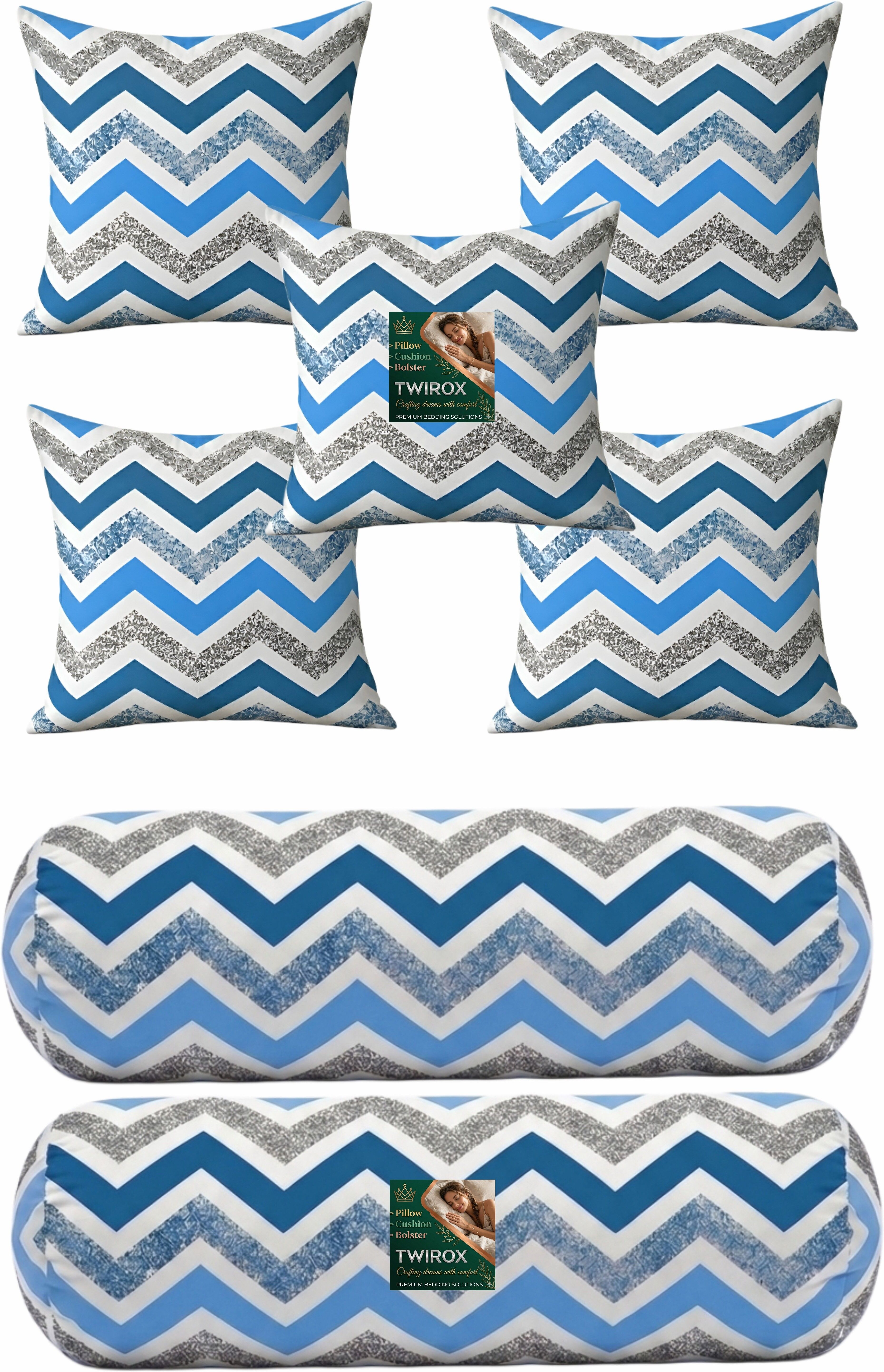 Microfibre Bolster Pack of 7 Geometric Premium Cushion Bolster Set-image-24